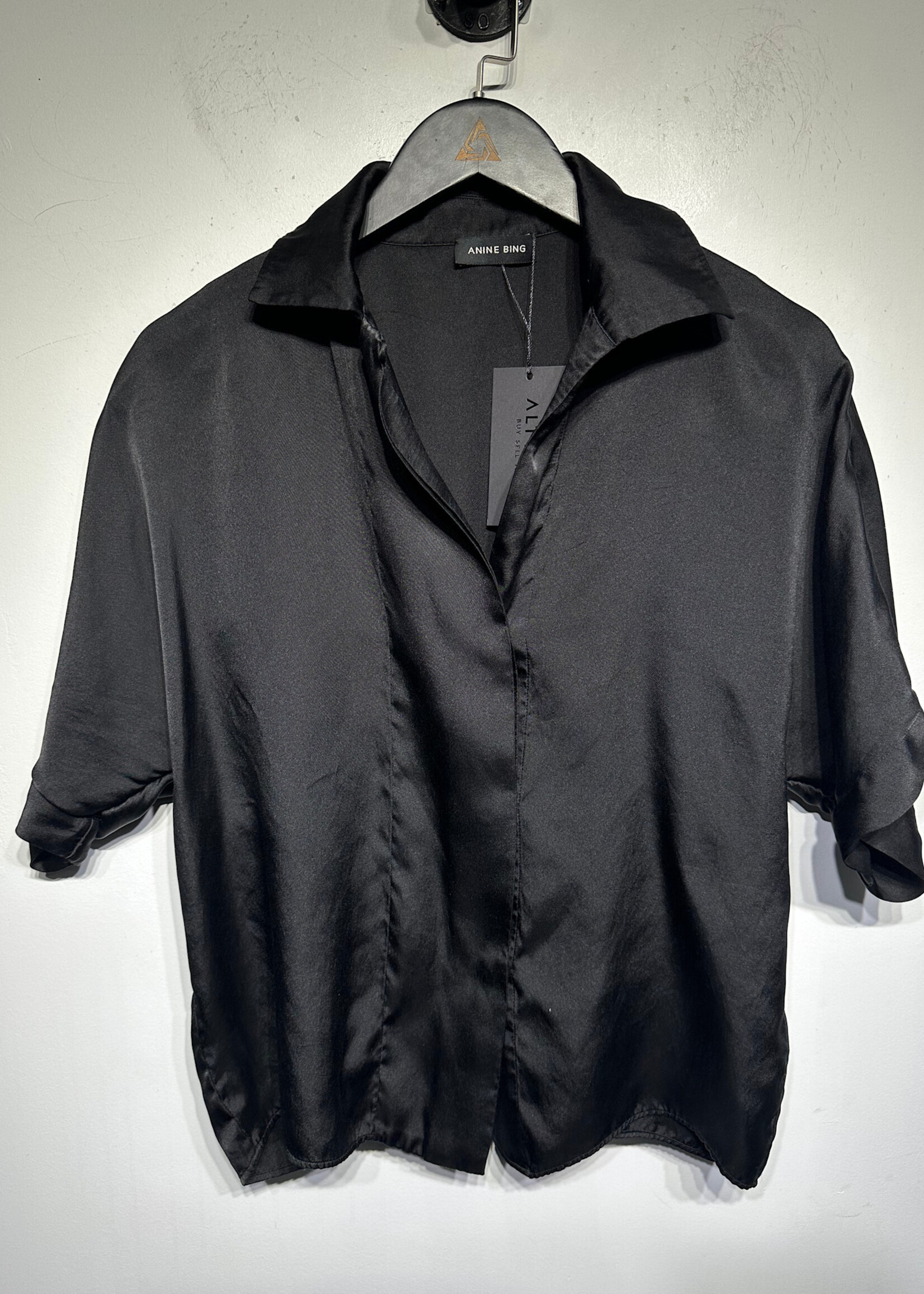 Anine Bing Black Silk Oversized Blouse XS