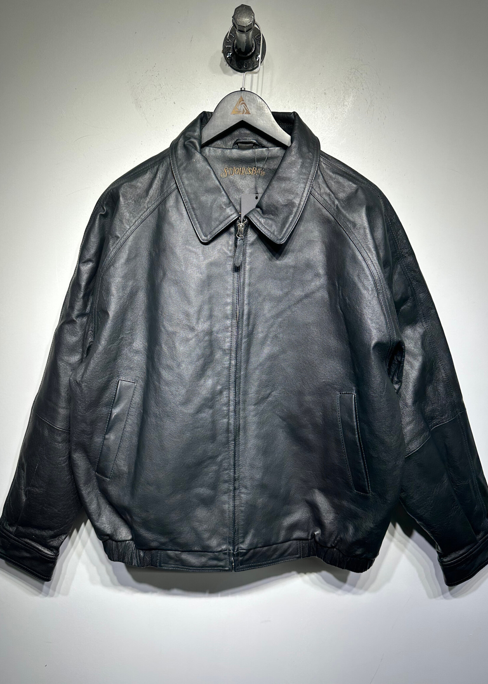 St. Johns Bay Black Leather Jacket Masc XL