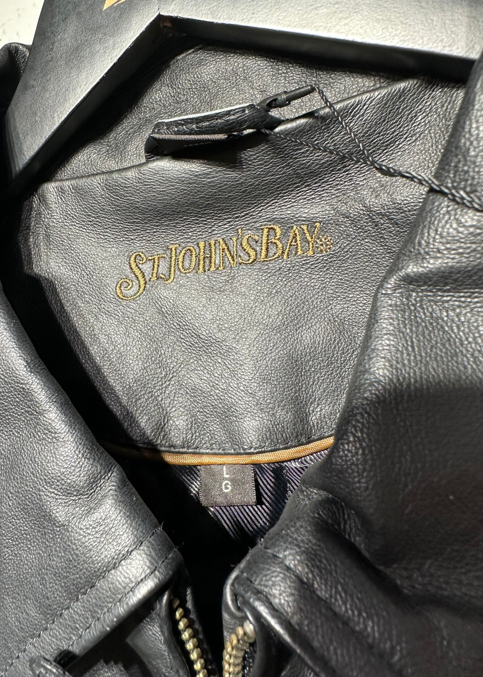St. Johns Bay Black Leather Jacket Masc XL