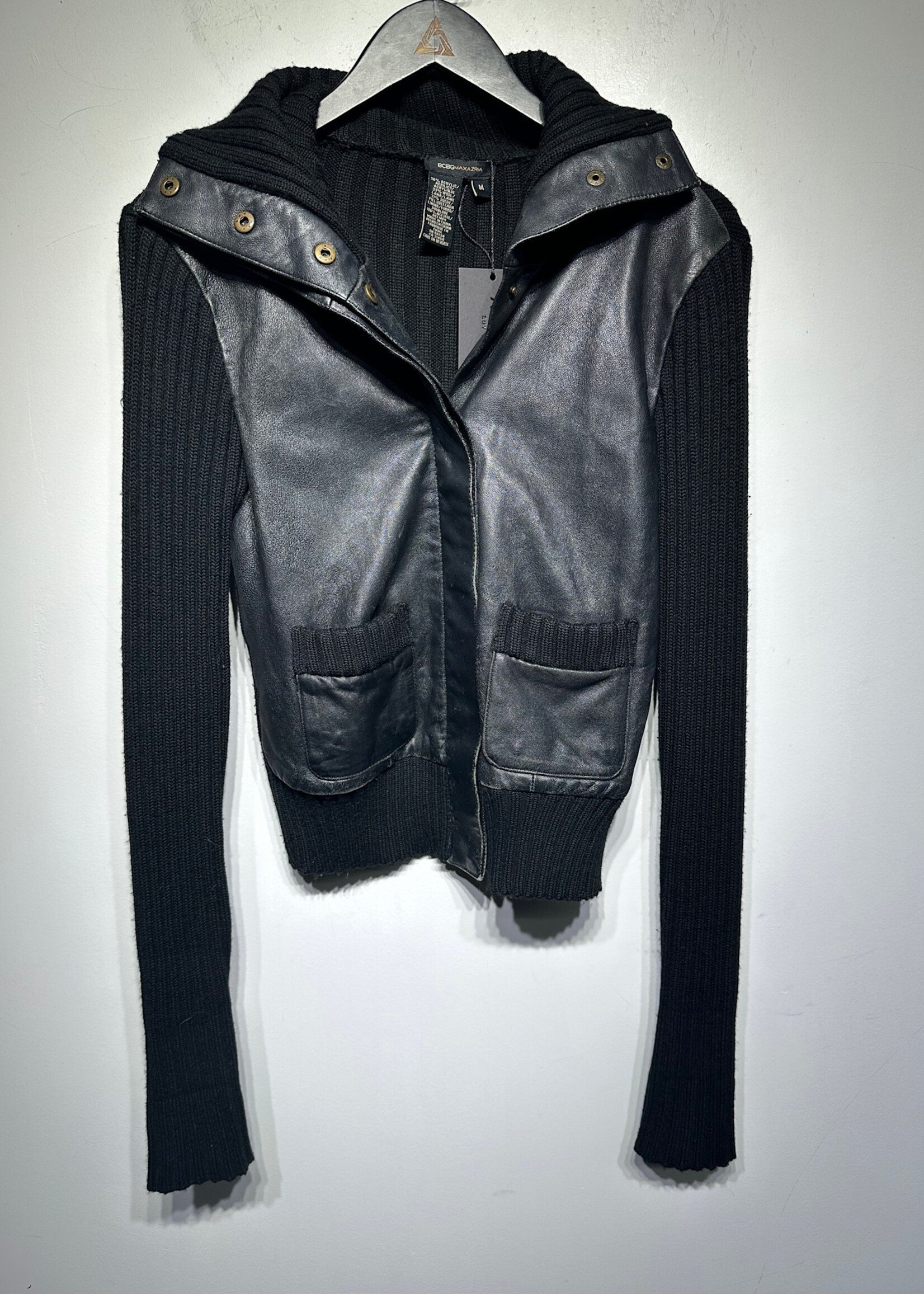 BCBG Wool Leather Turtle Neck Jacket M