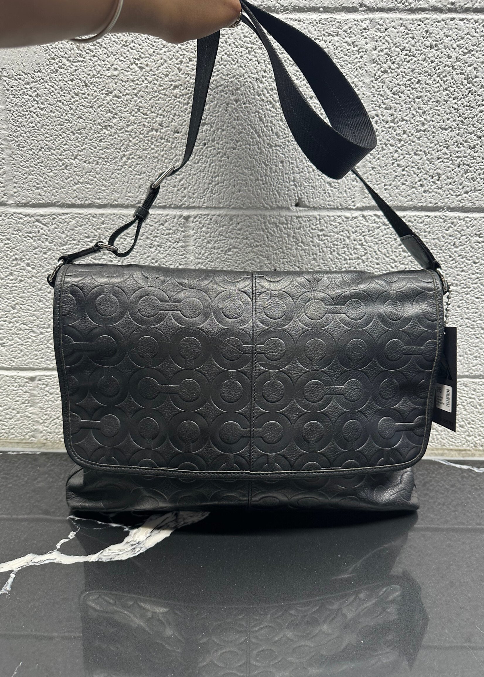 Coach Black Embossed Messenger Bag OS