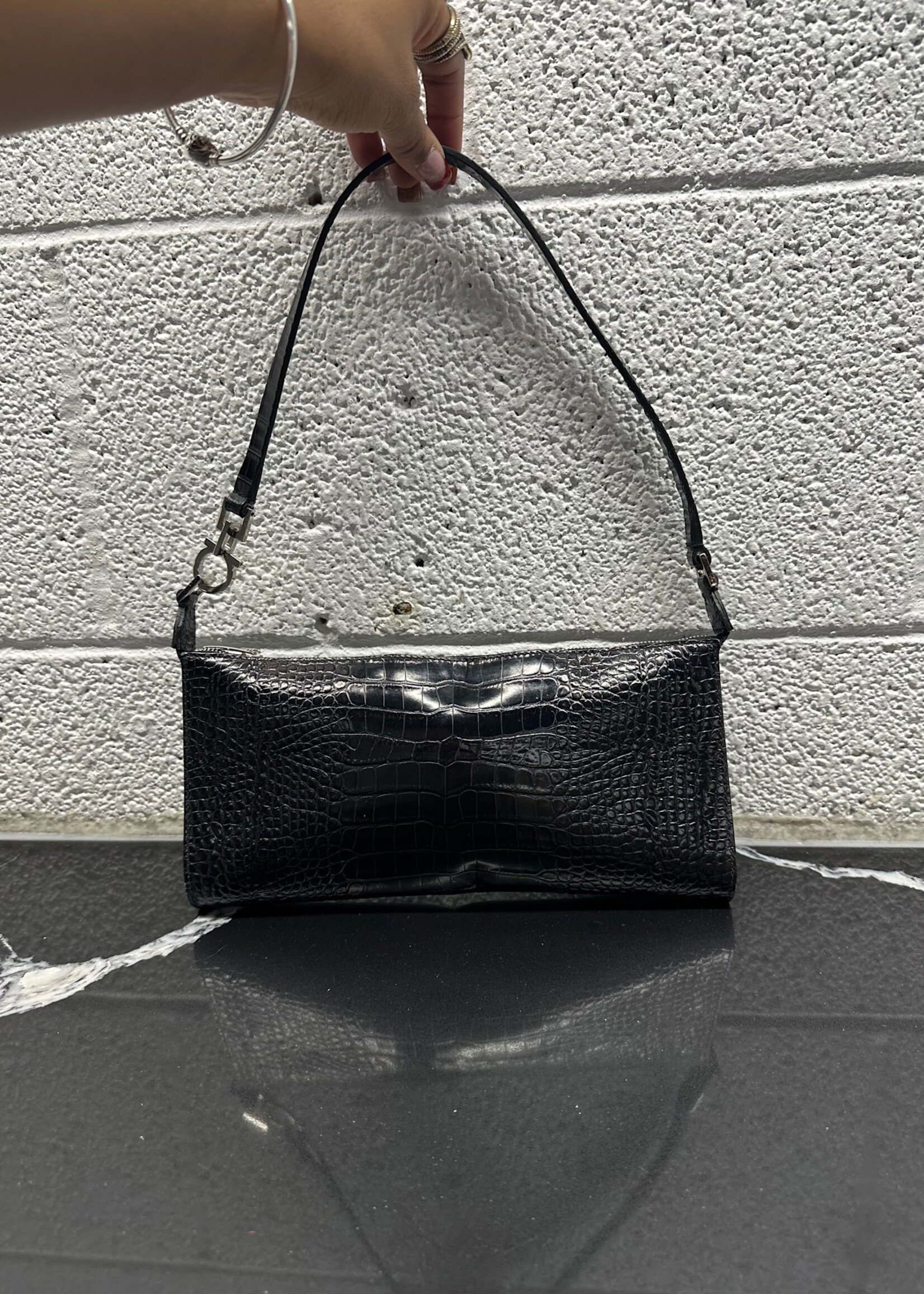 Ferragamo Croc Leather Clutch