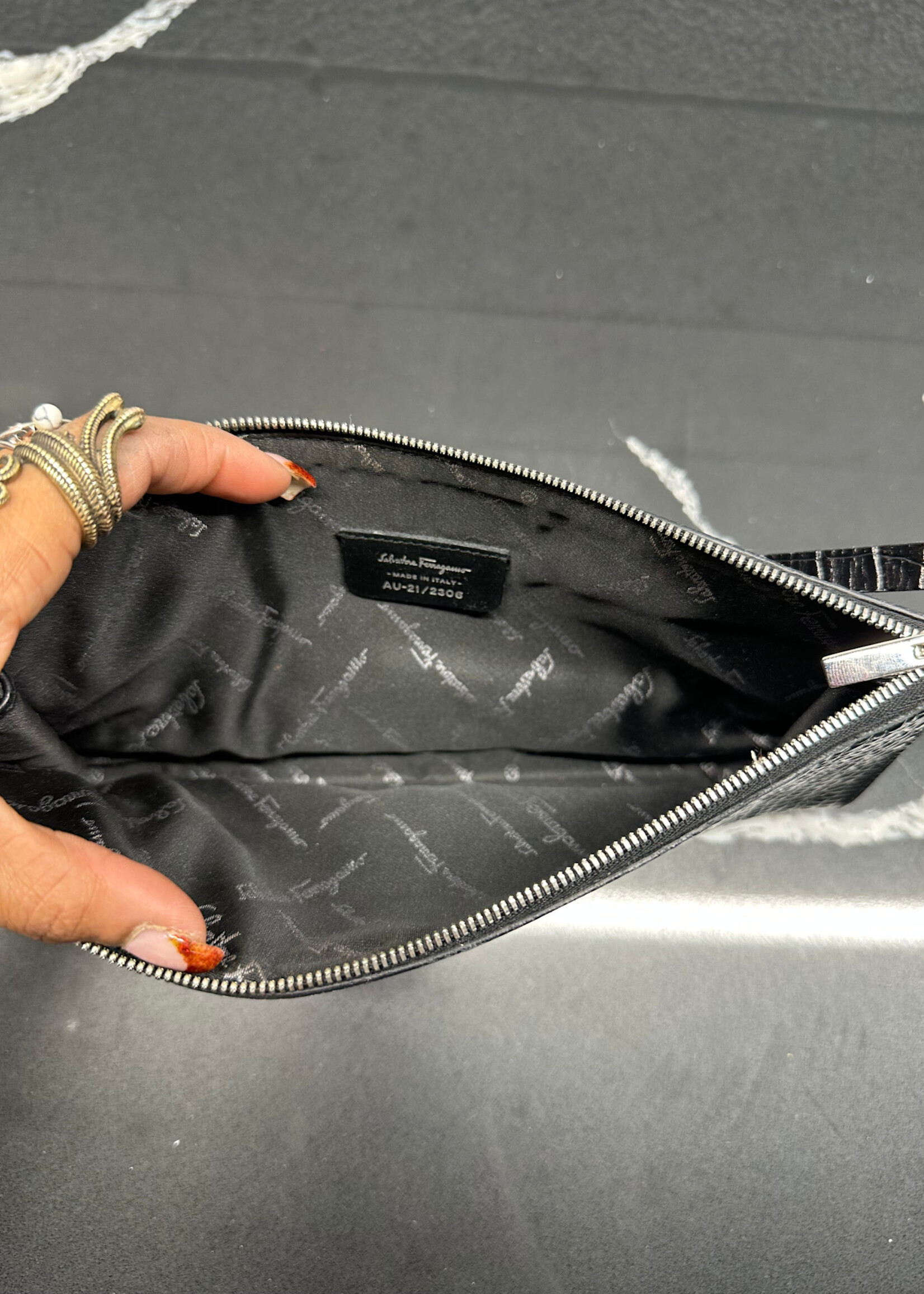 Ferragamo Croc Leather Clutch