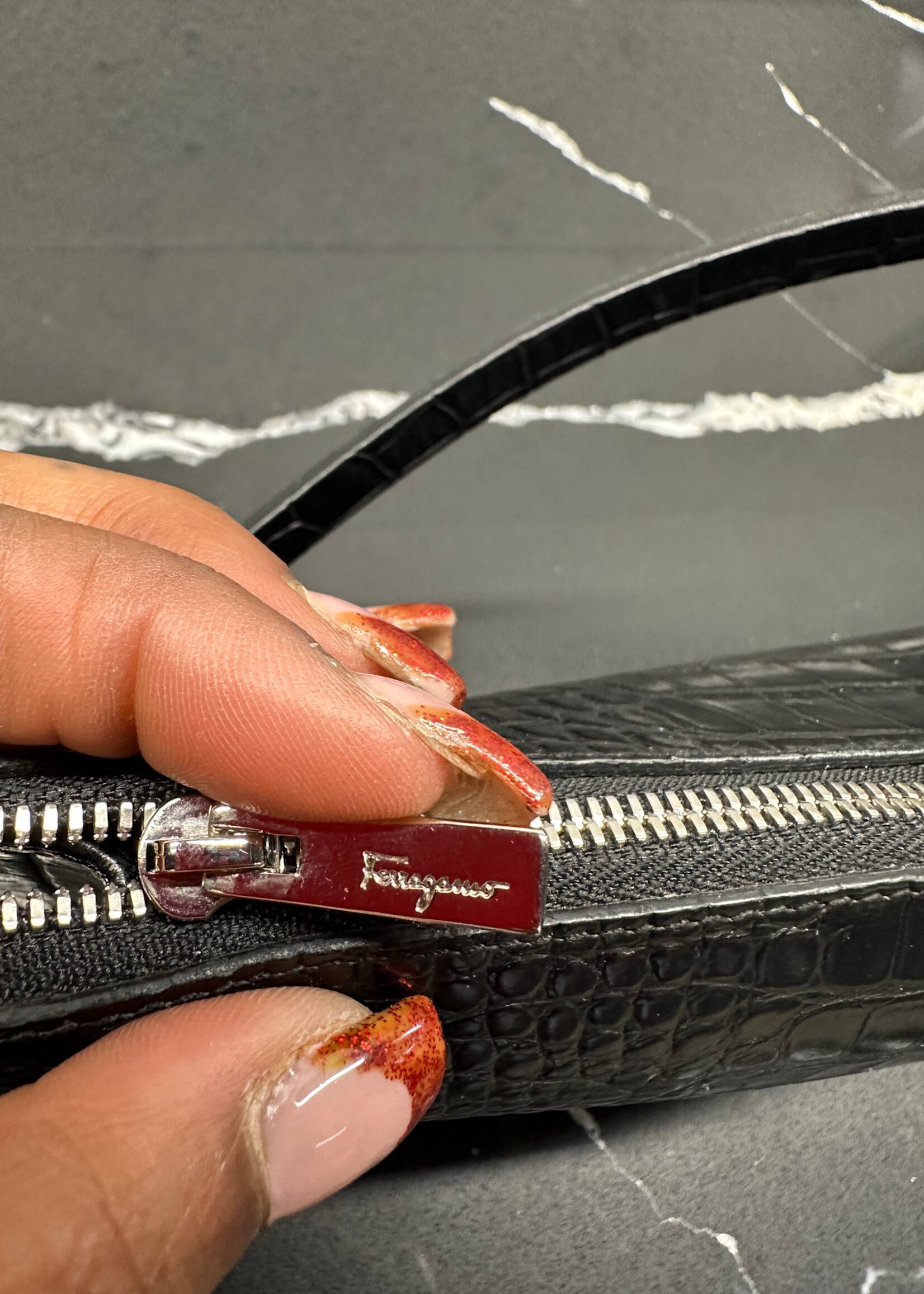 Ferragamo Croc Leather Clutch