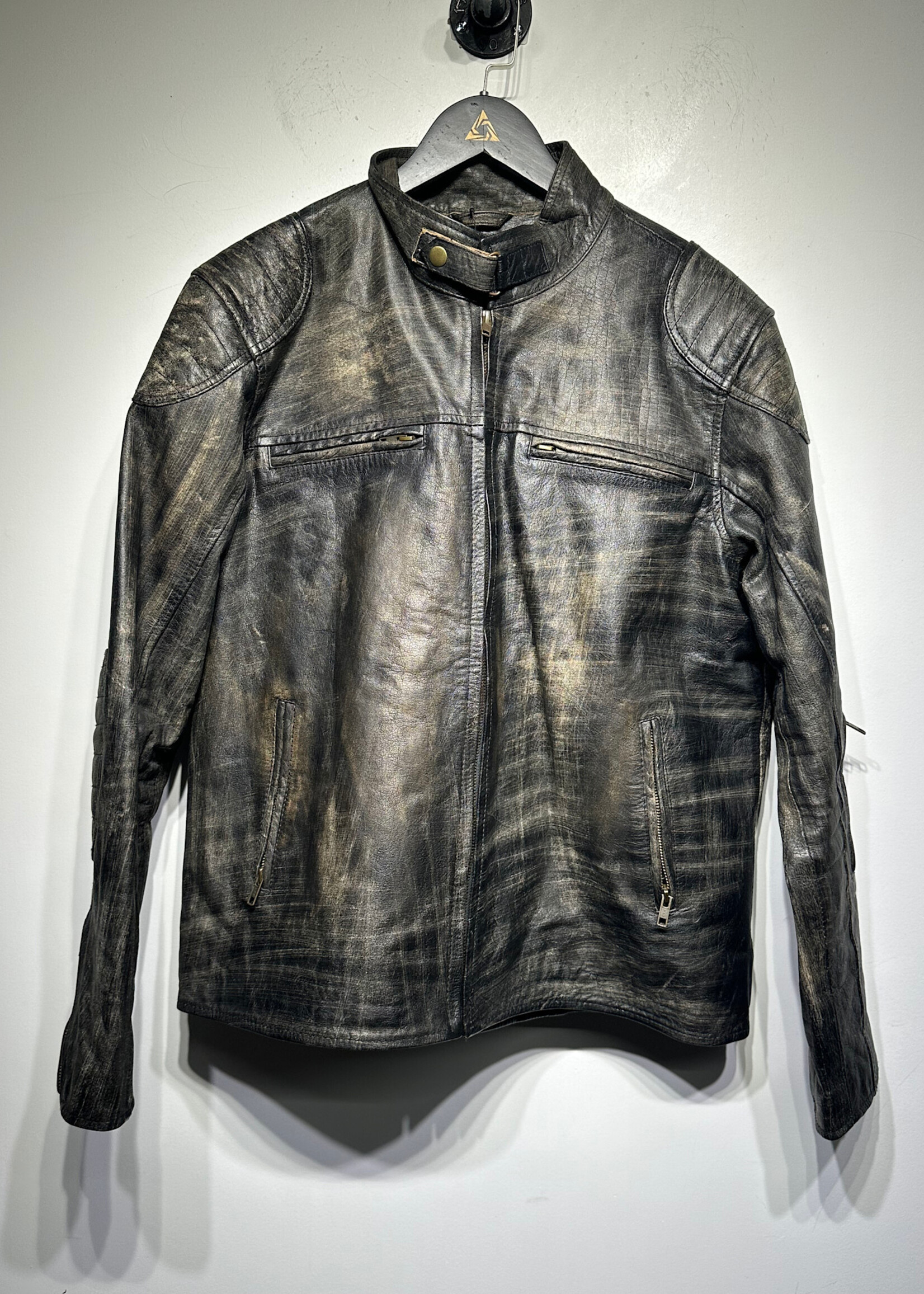 James Leather Faded Black Moto Jacket XL