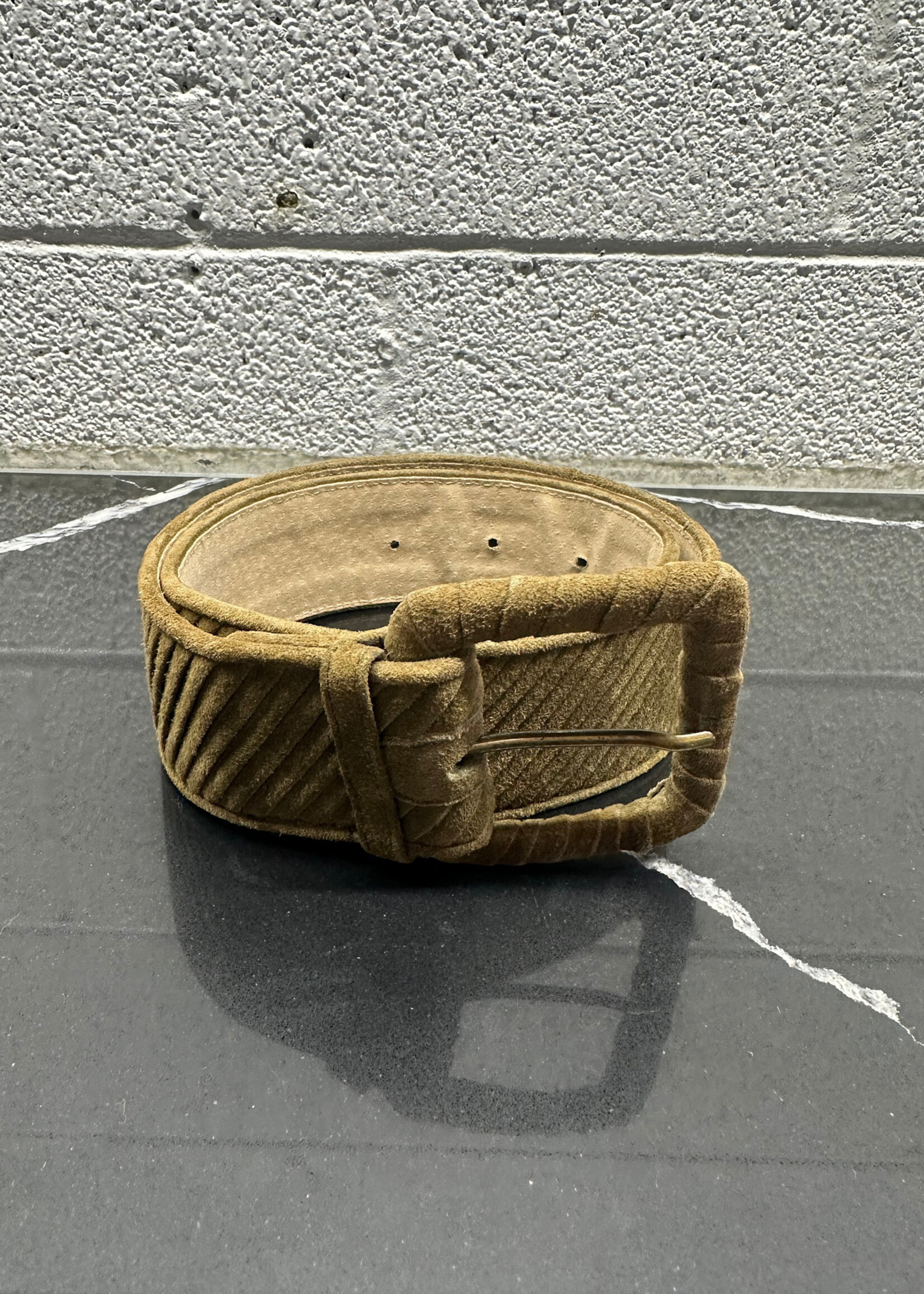 Bottega Veneta Vintage Olive Suede Belt 26"-30"