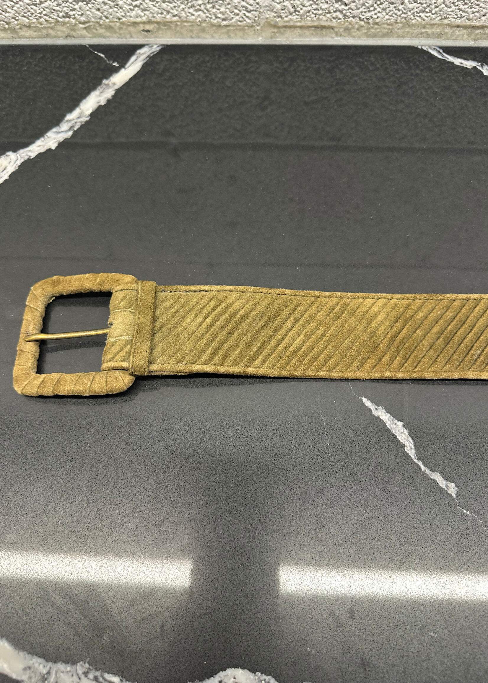 Bottega Veneta Vintage Olive Suede Belt 26"-30"