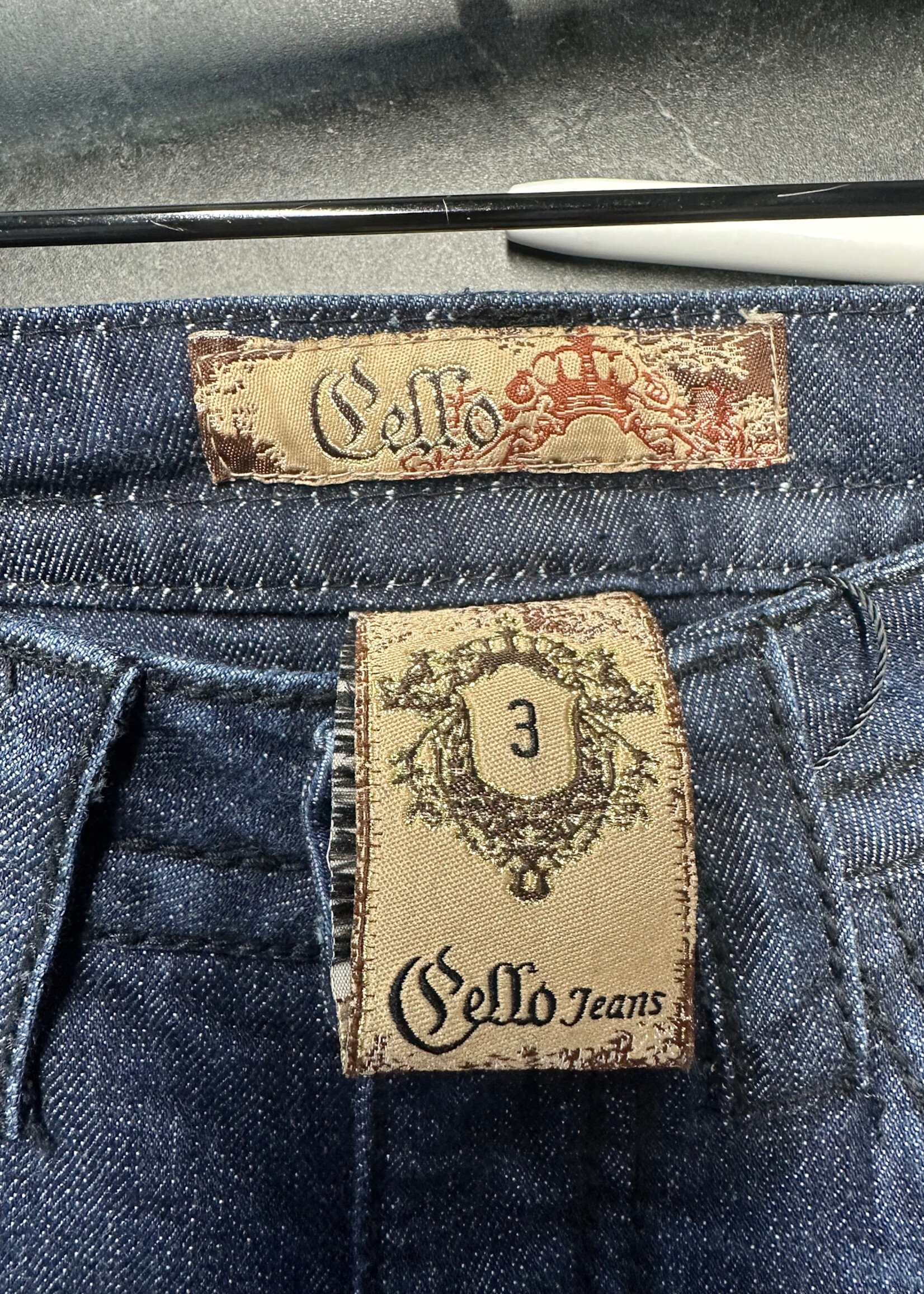 Cello Black Lace Back Dark Wash Flare Jeans 27