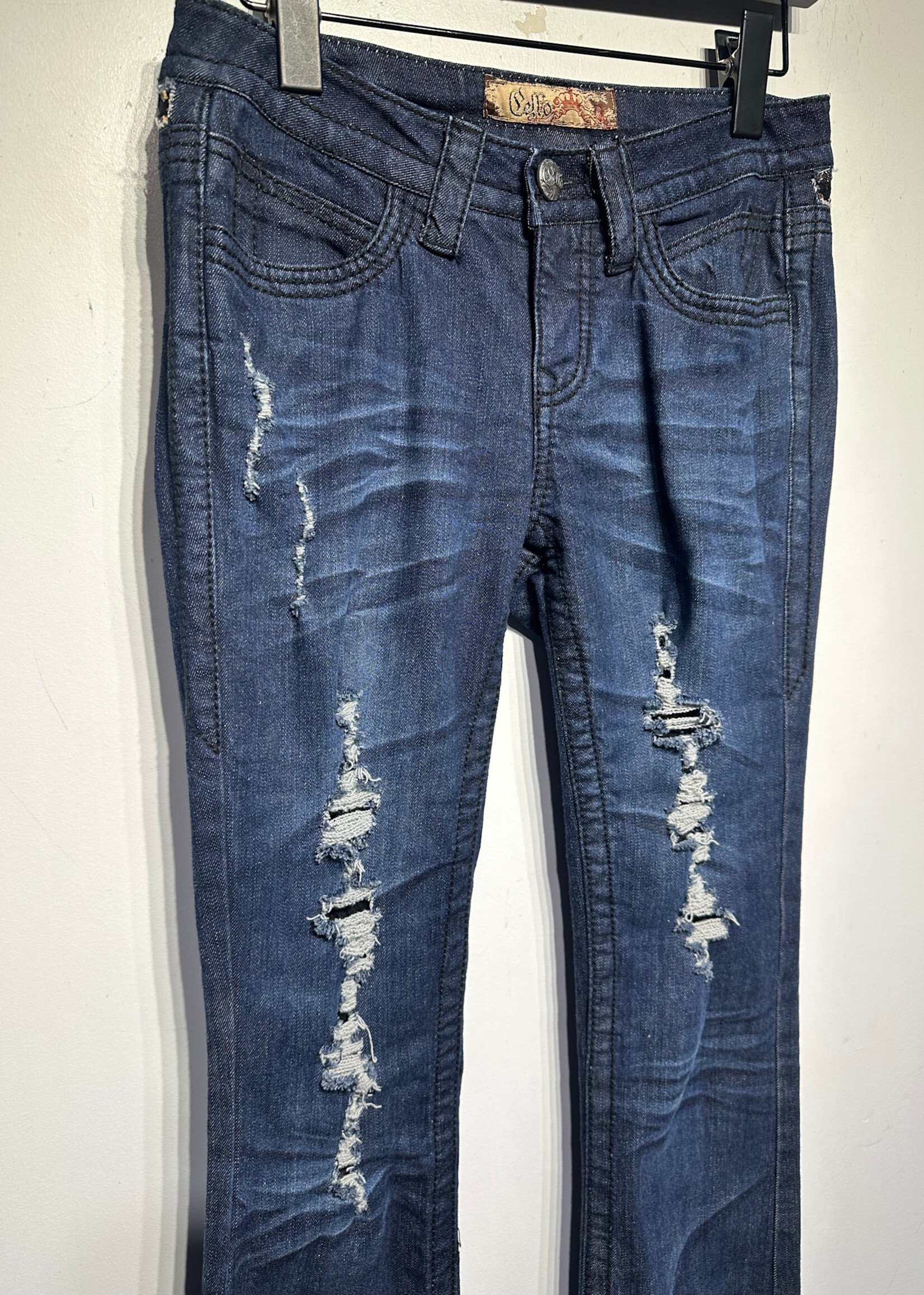 Cello Black Lace Back Dark Wash Flare Jeans 27