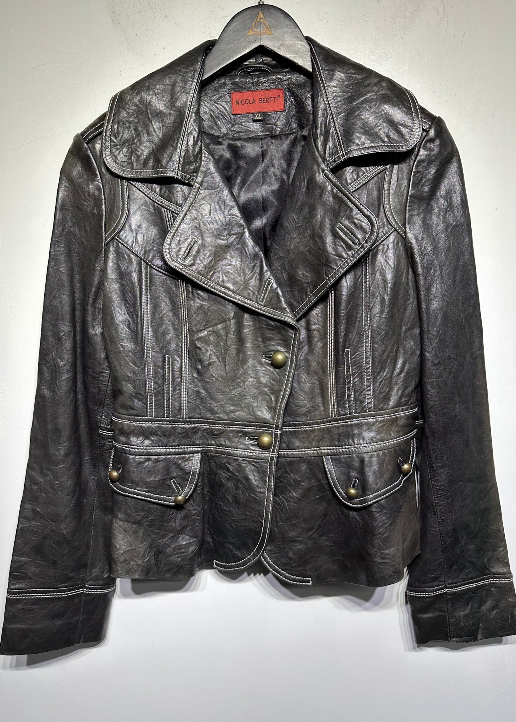 Nicola Bertti Black Leather Blazer Fits L As Is