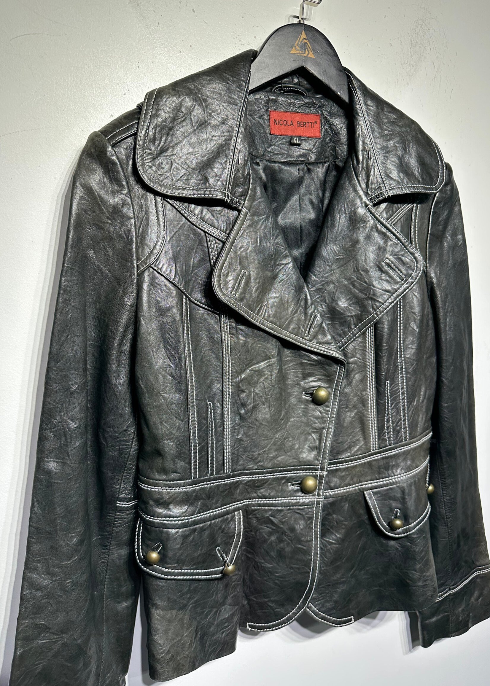 Nicola Bertti Black Leather Blazer Fits L As Is