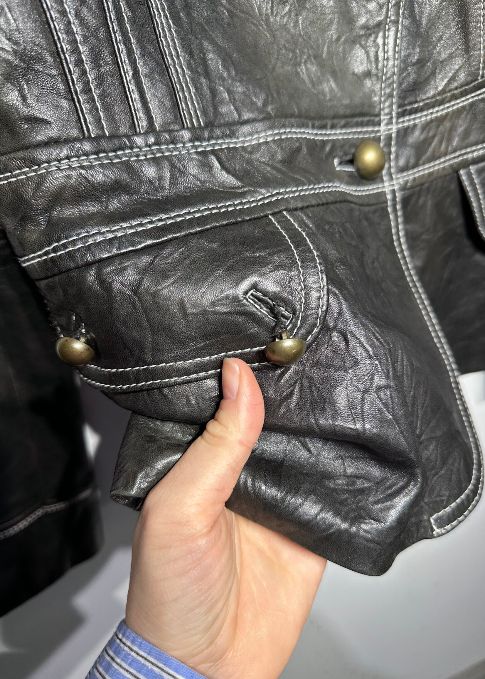 Nicola Bertti Black Leather Blazer Fits L As Is