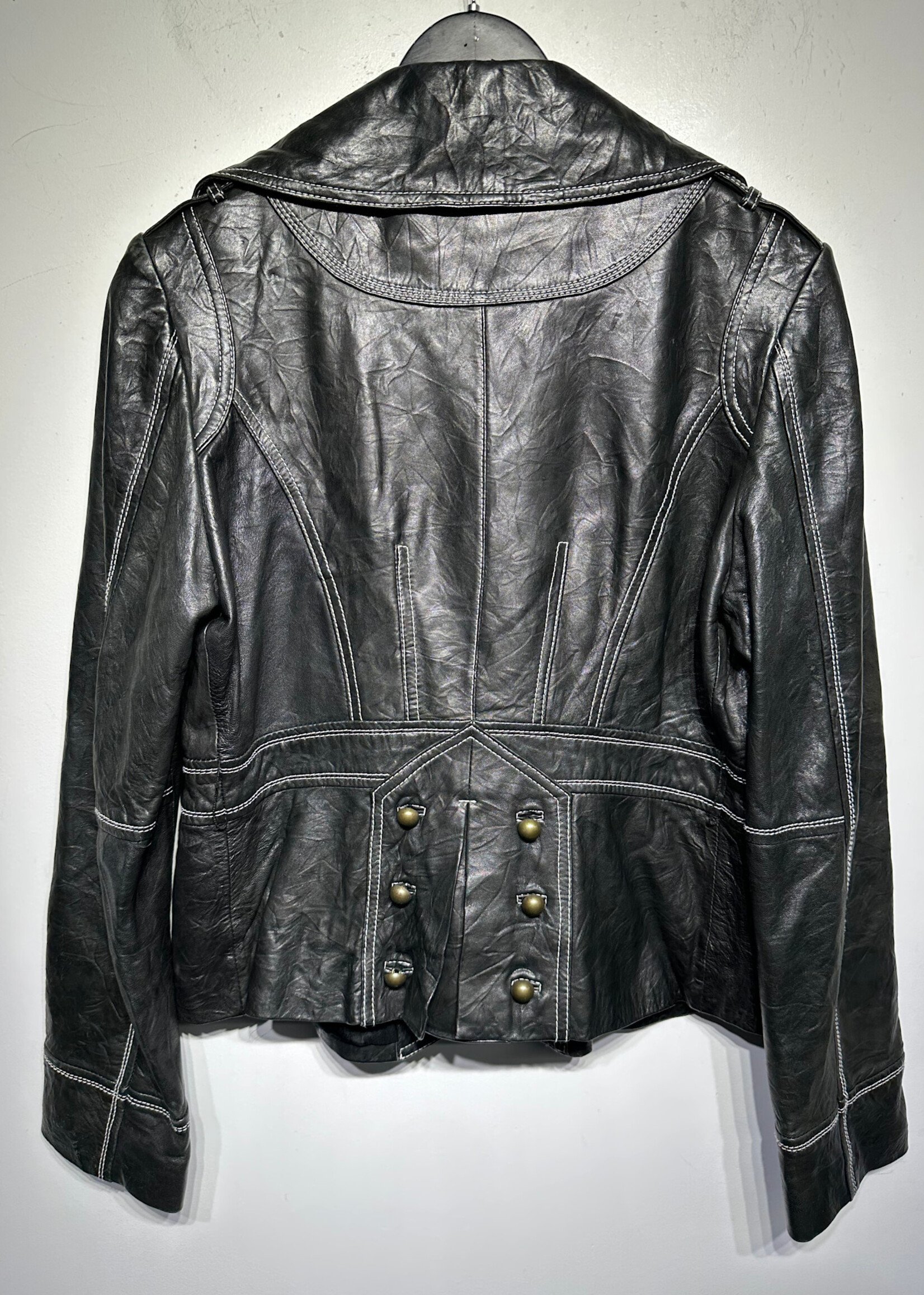 Nicola Bertti Black Leather Blazer Fits L As Is