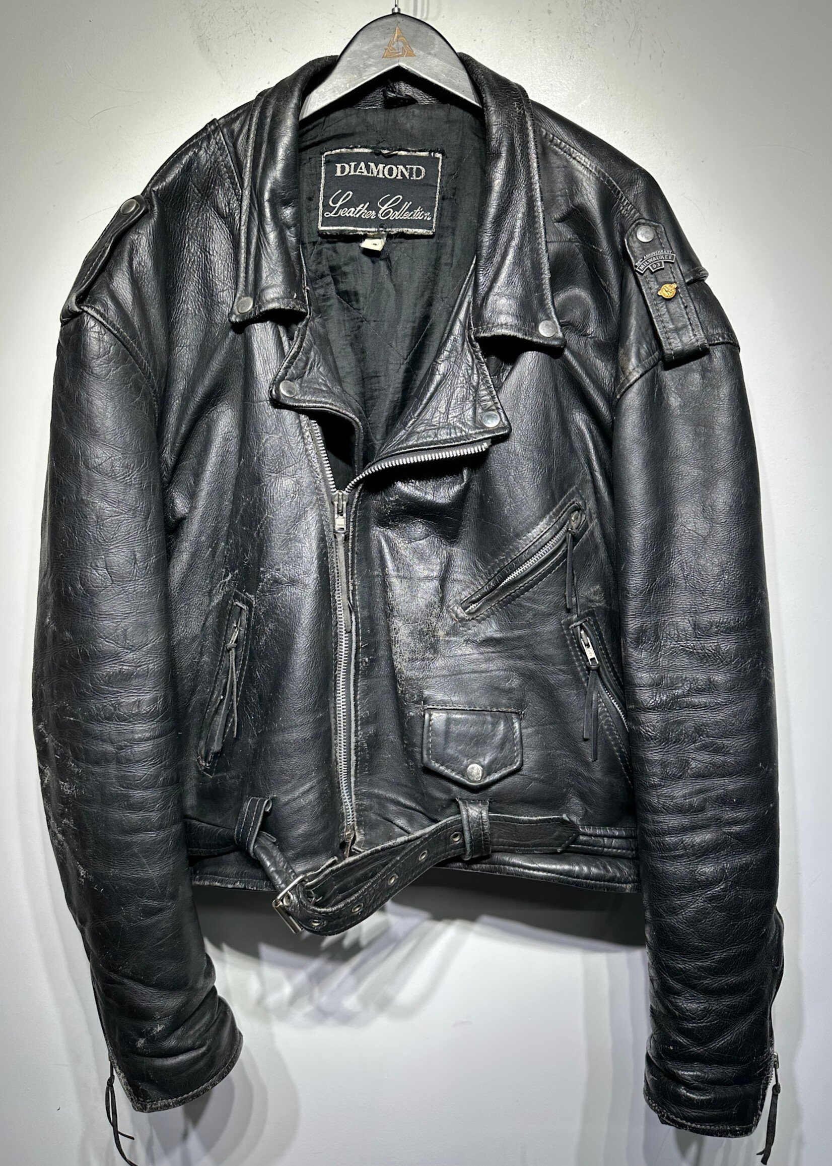 Diamond Leather Biker Jacket XXL
