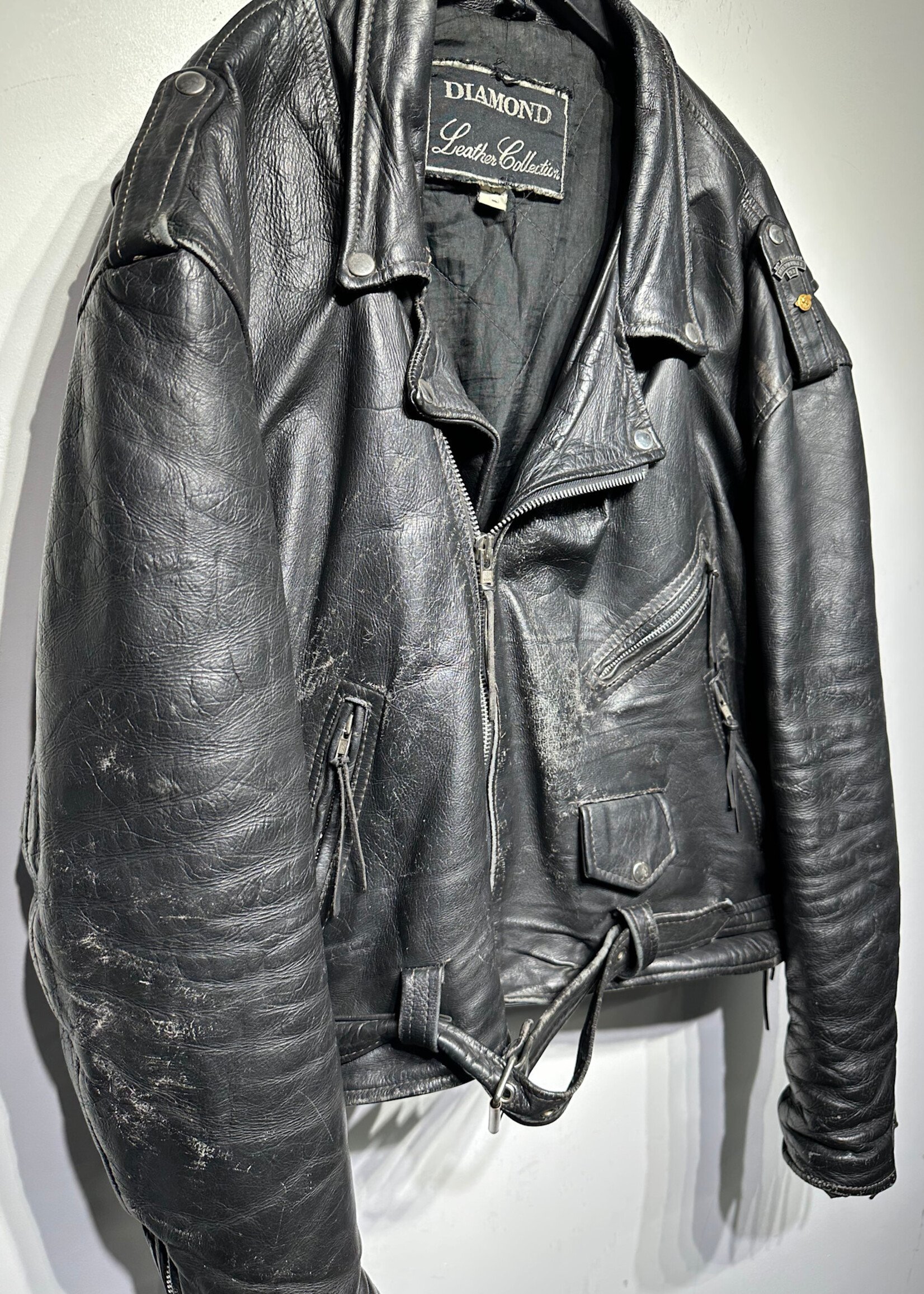Diamond Leather Biker Jacket XXL