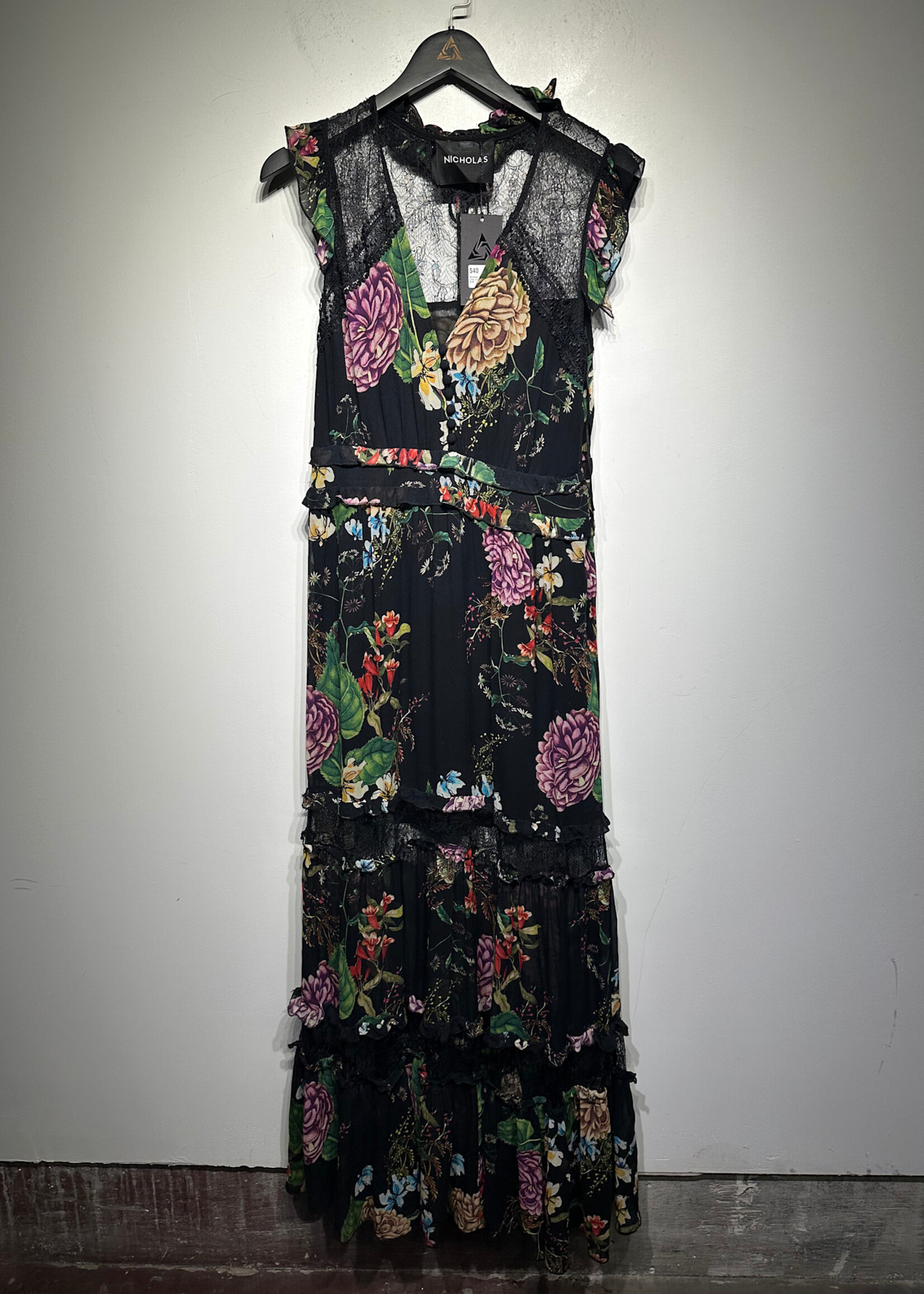 Nicholas Floral Lace Cutout Dress M