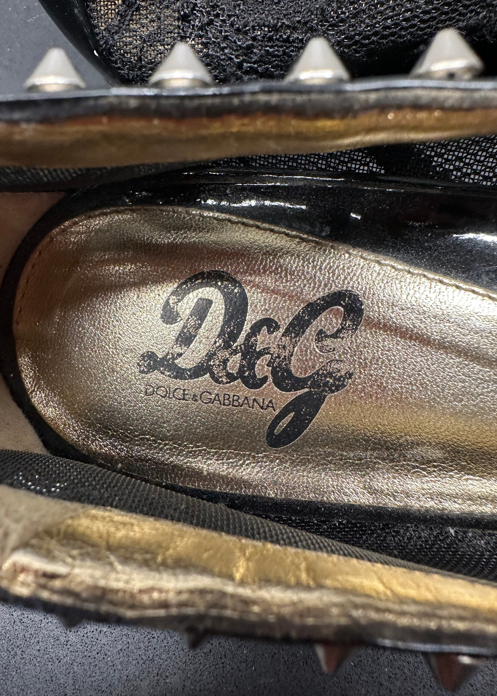 D&G Black Lace Studded Flats 38.5/7.5