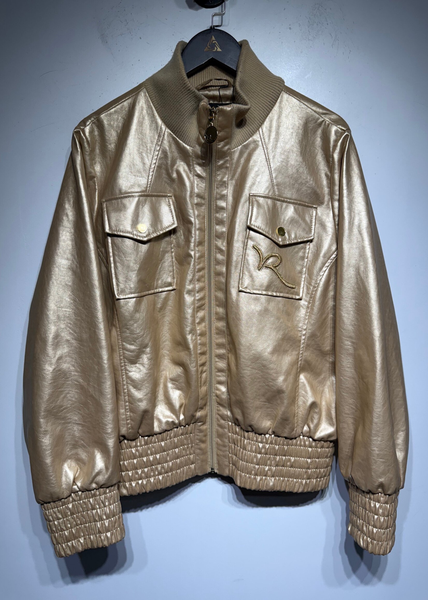 Rocawear Y2K Gold Faux Leather Jacket Fem L