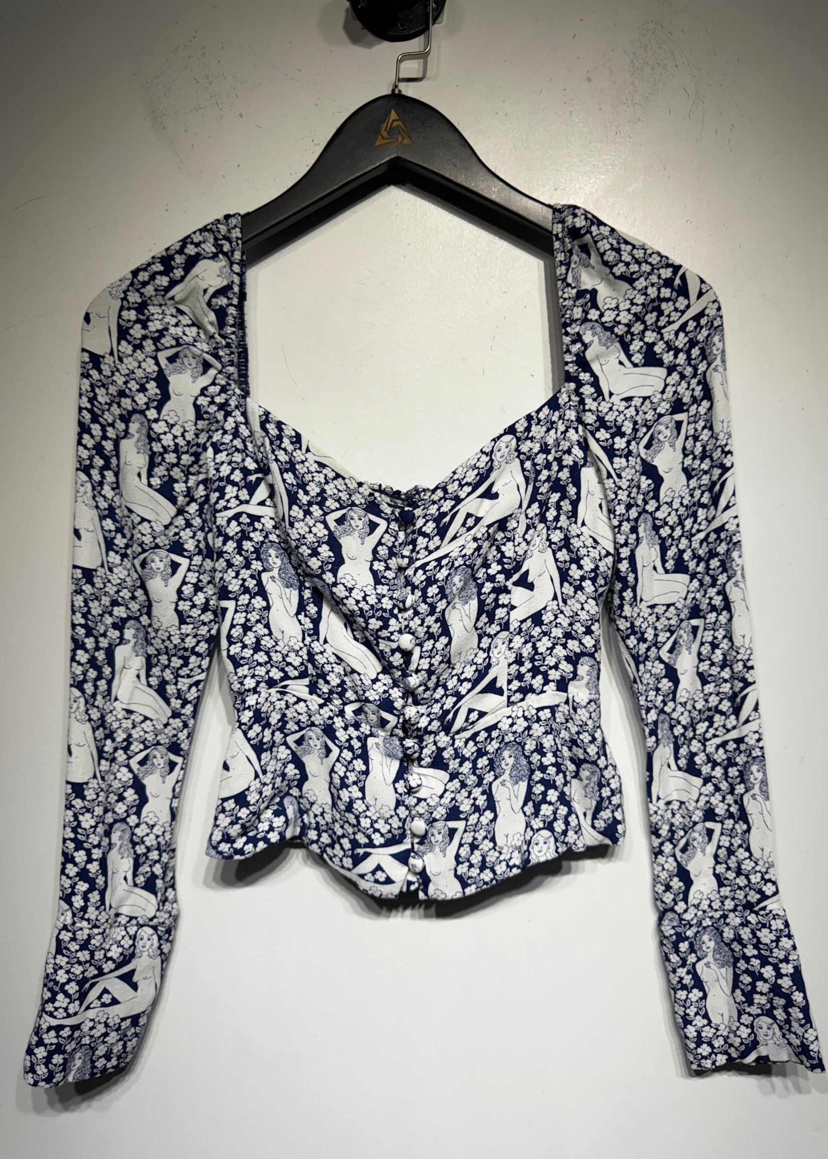 Reformation Blue Naked Woman Floral Blouse S