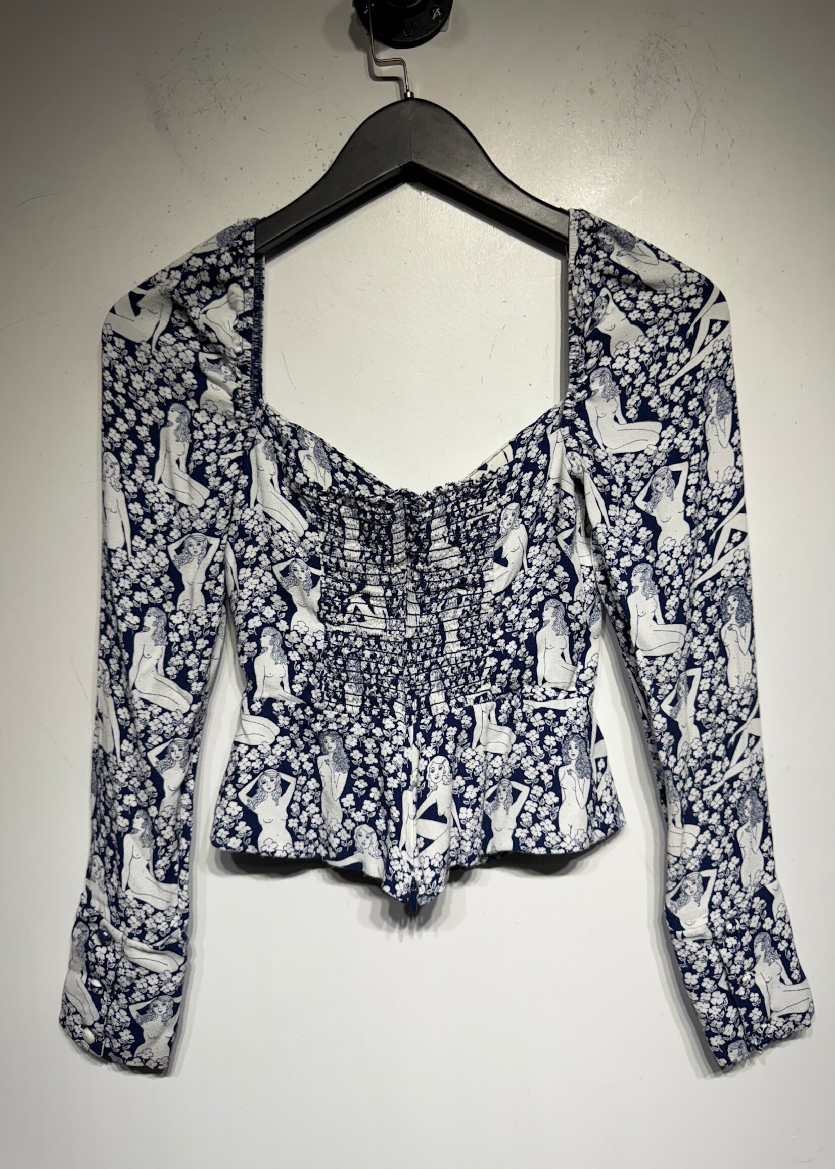 Reformation Blue Naked Woman Floral Blouse S