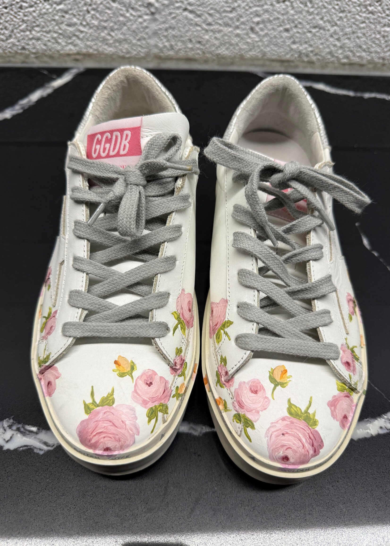 Golden Goose White Floral Low Top Sneakers EU 35