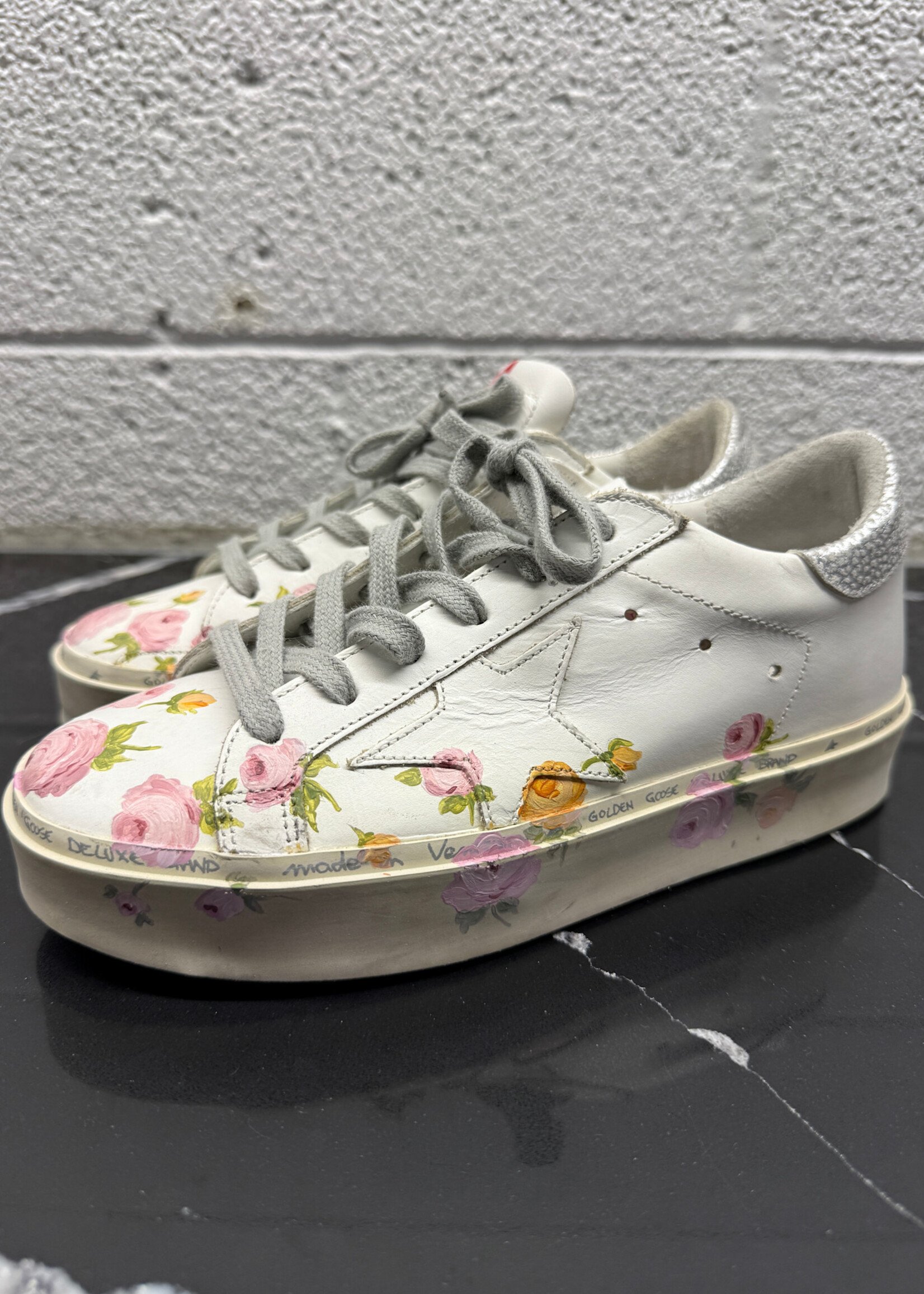 Golden Goose White Floral Low Top Sneakers EU 35