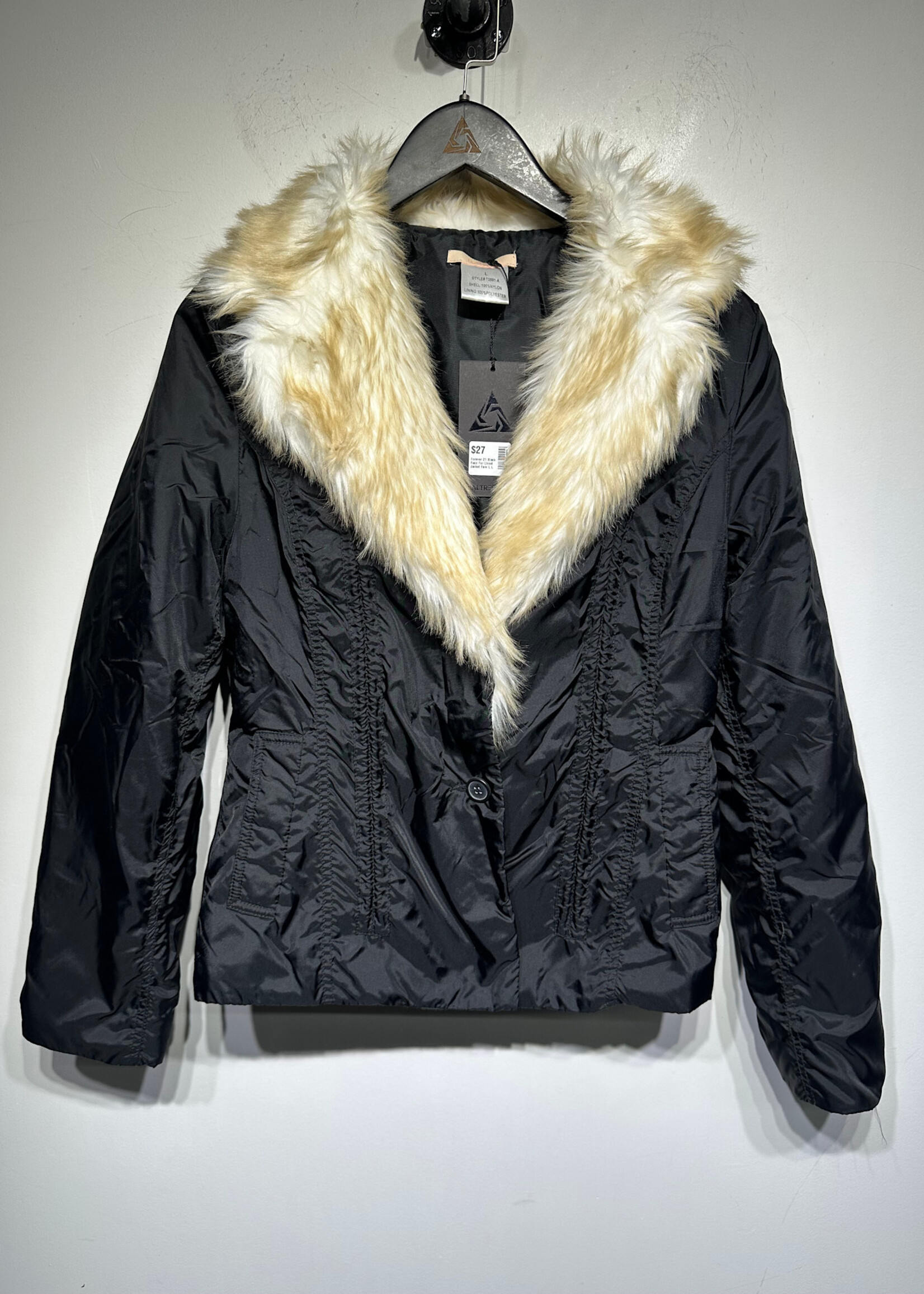 Forever 21 Black Faux Fur Lined Jacket Fem L