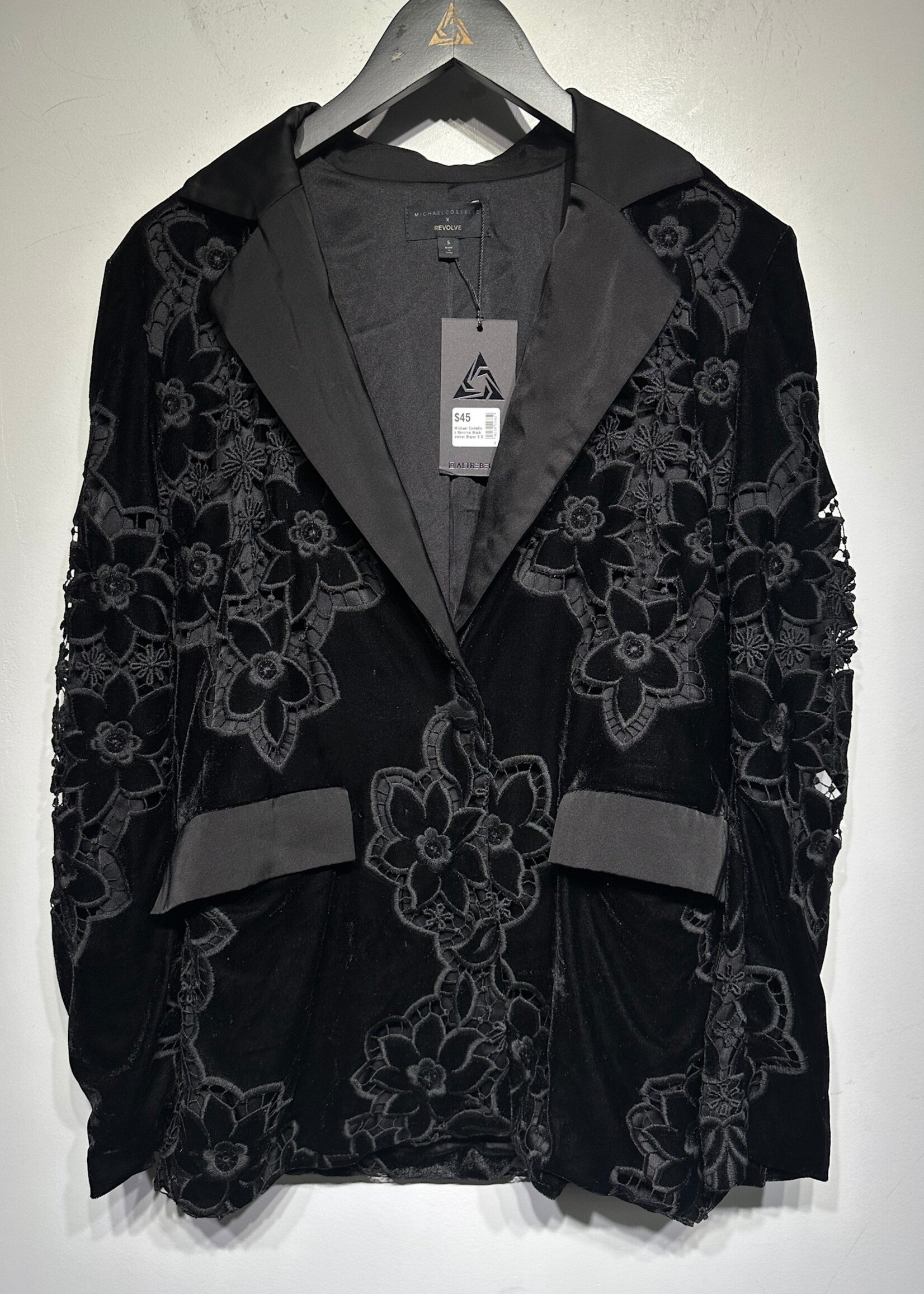 Michael Costello x Revolve Black Velvet Blazer S