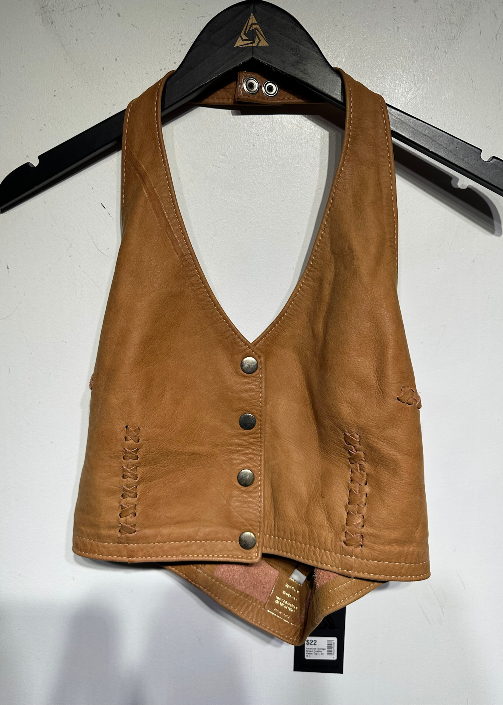 American Vintage Brown Leather Halter Top L AS IS