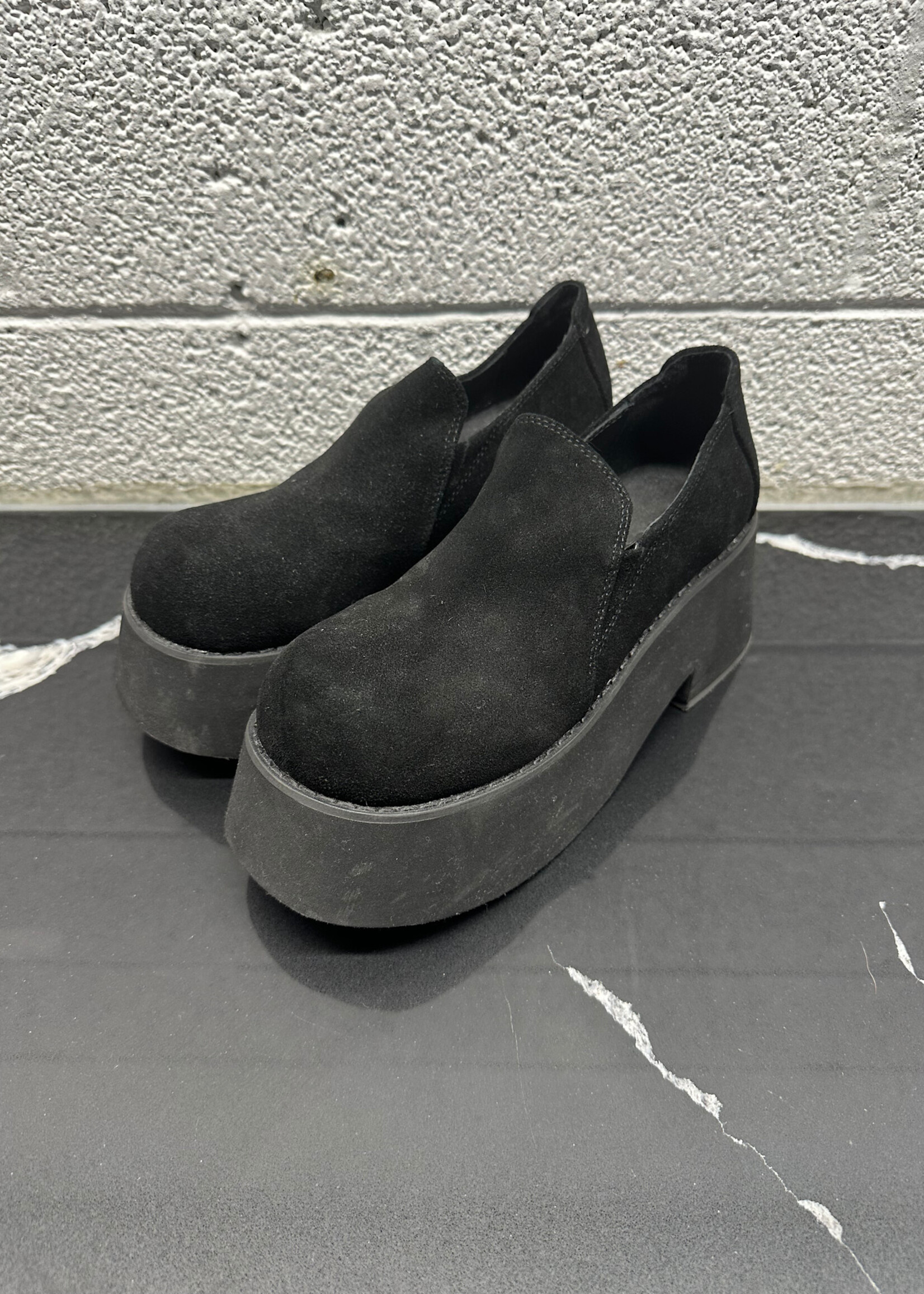 Unif Black Suede Platform Clogs 6
