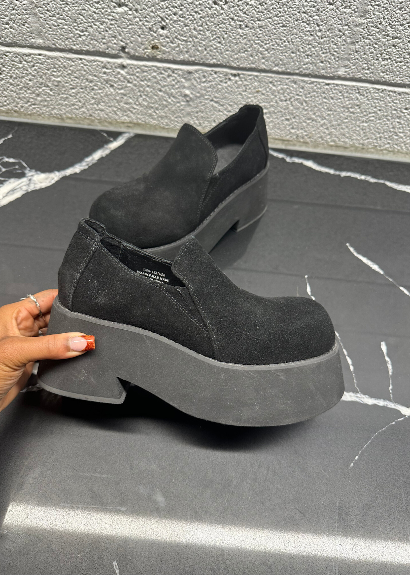 Unif Black Suede Platform Clogs 6