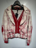 Maria Grazia Red Plaid & Knit Distressed Blazer L