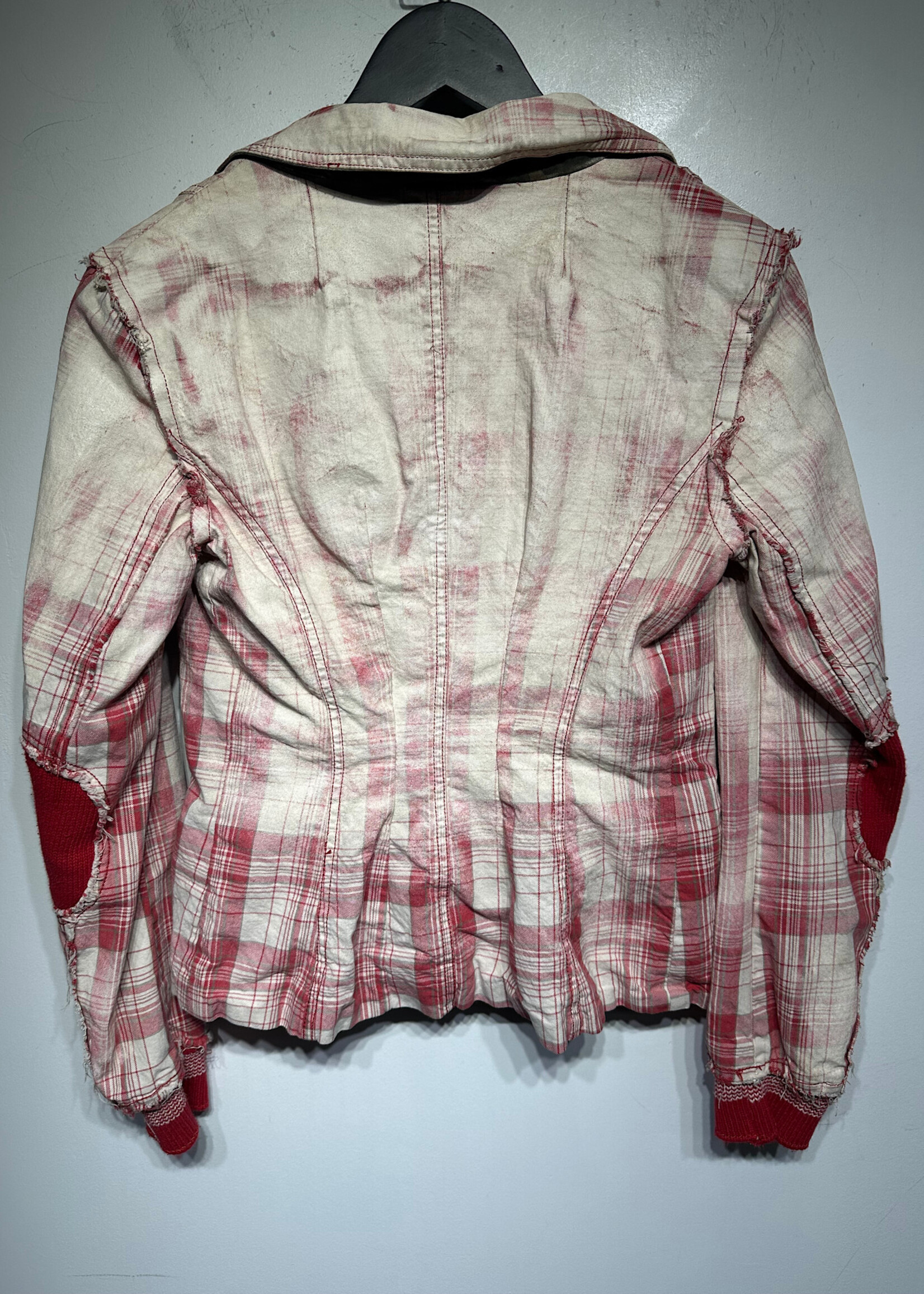 Maria Grazia Red Plaid & Knit Distressed Blazer L