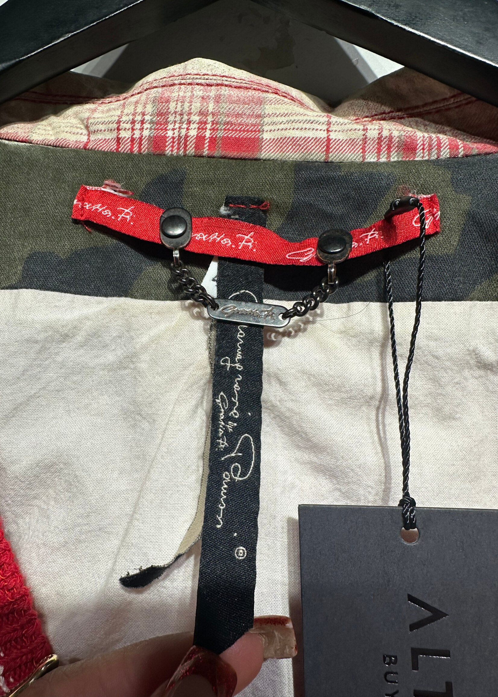 Maria Grazia Red Plaid & Knit Distressed Blazer L