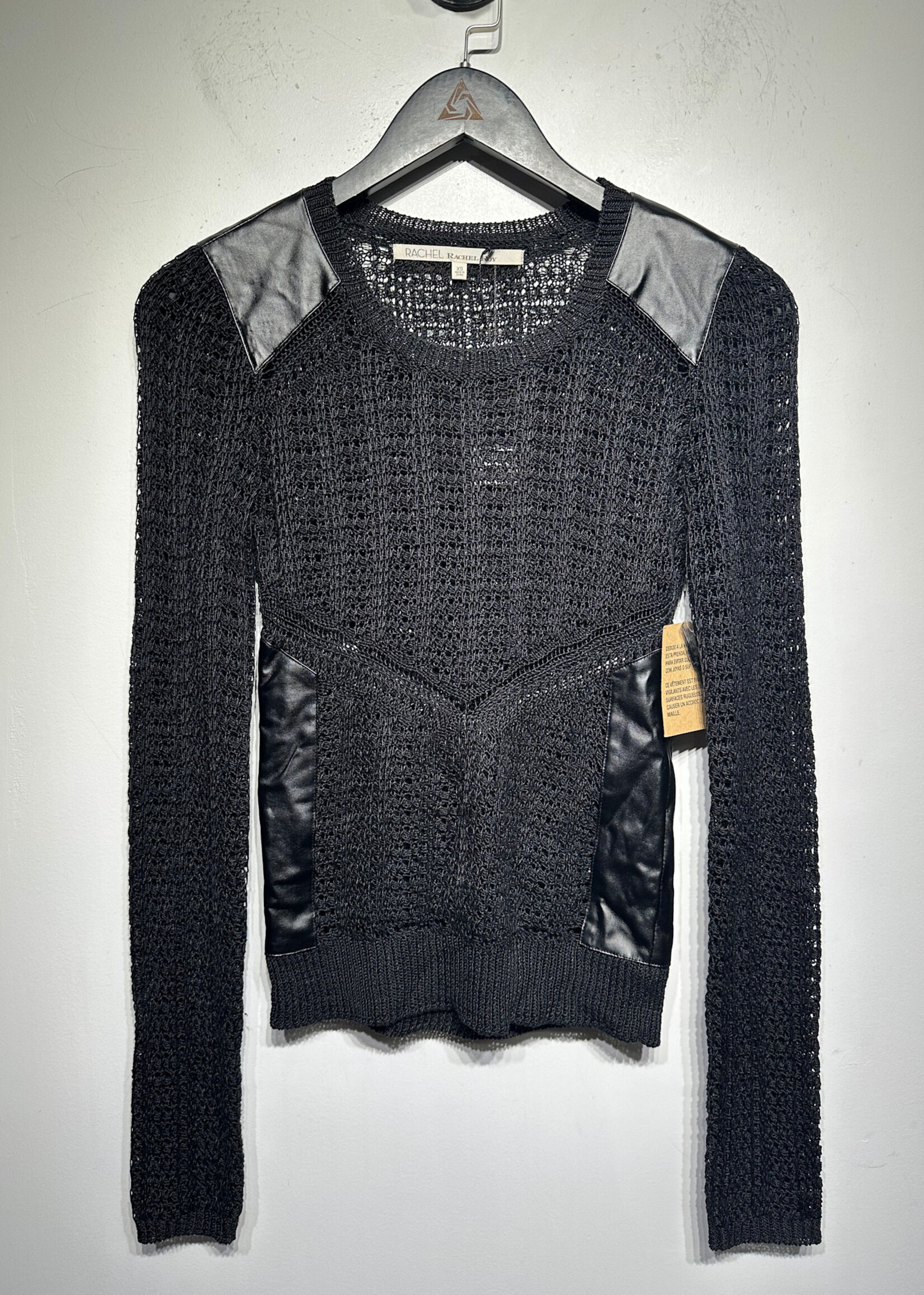 NWT Rachel Roy Black Faux Leather Knit Sweater XS