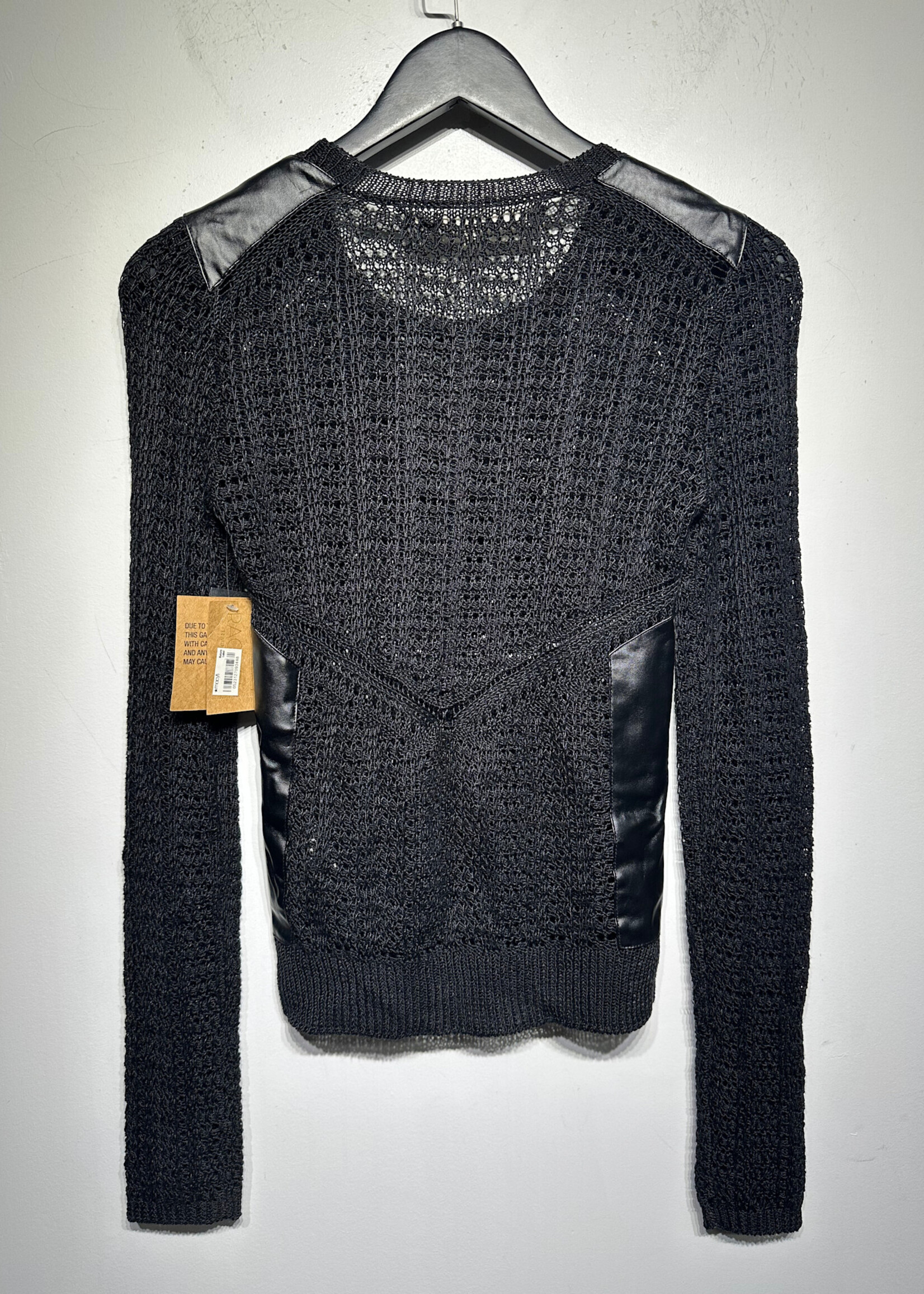 NWT Rachel Roy Black Faux Leather Knit Sweater XS