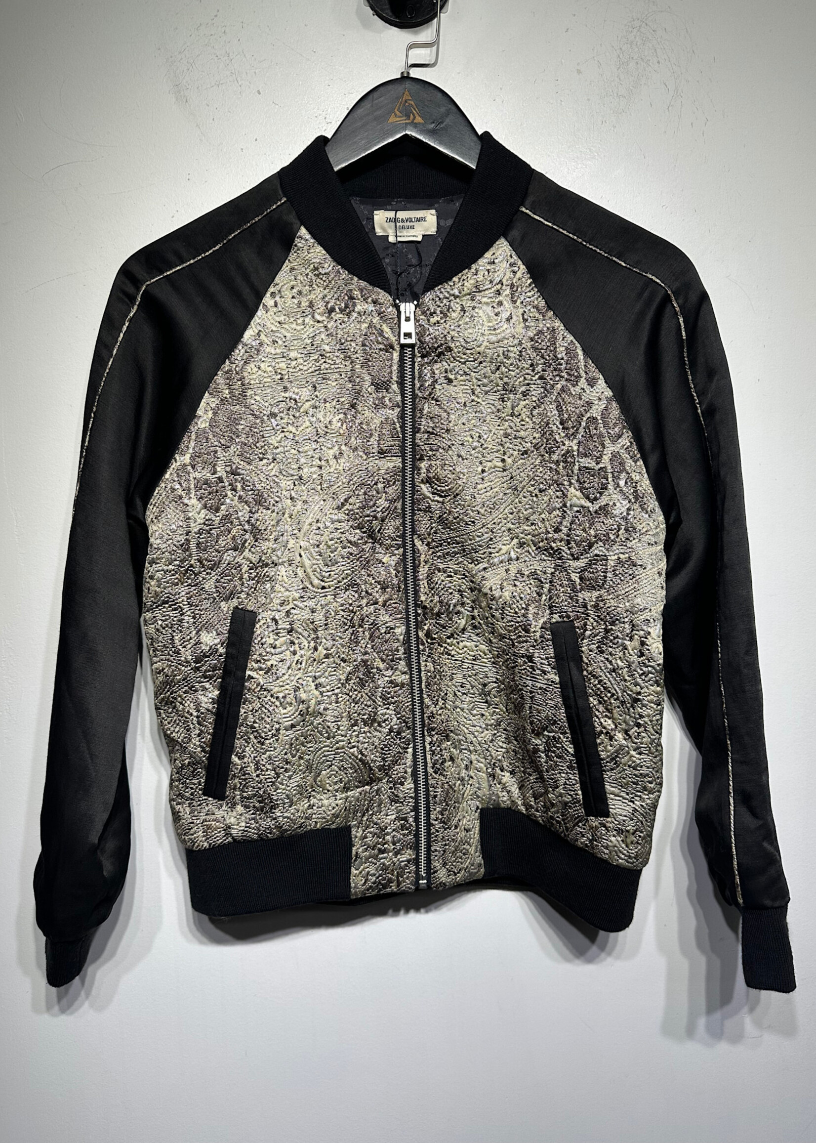 Zadig & Voltaire Gold Black Satin Jacket Fem XS