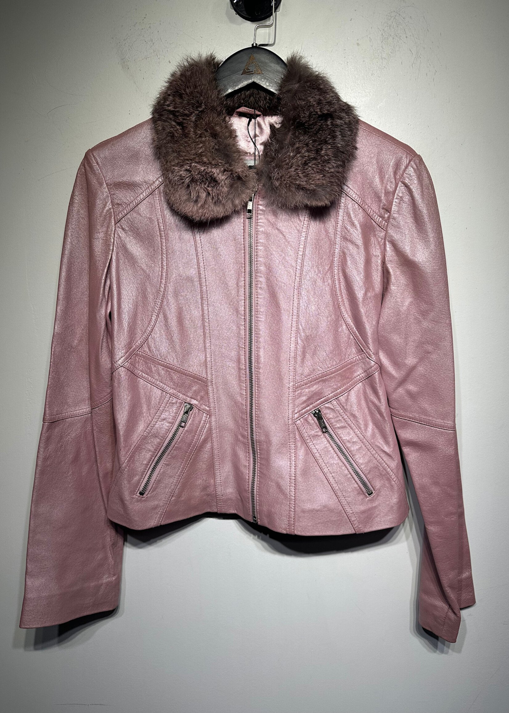 Wilsons Pink Leather Fur Collar Jacket M