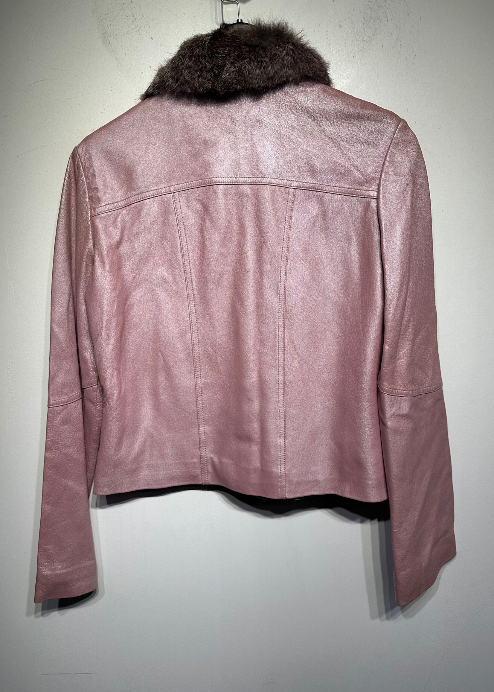 Wilsons Pink Leather Fur Collar Jacket M
