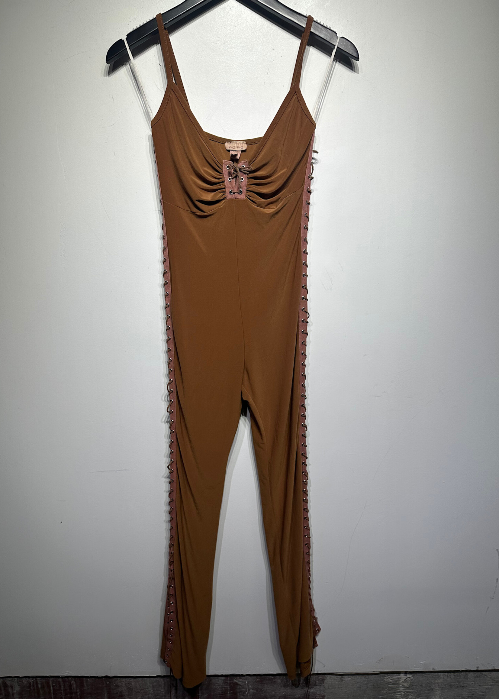 Vovo 2000s Brown Pink Lace Jumpsuit S
