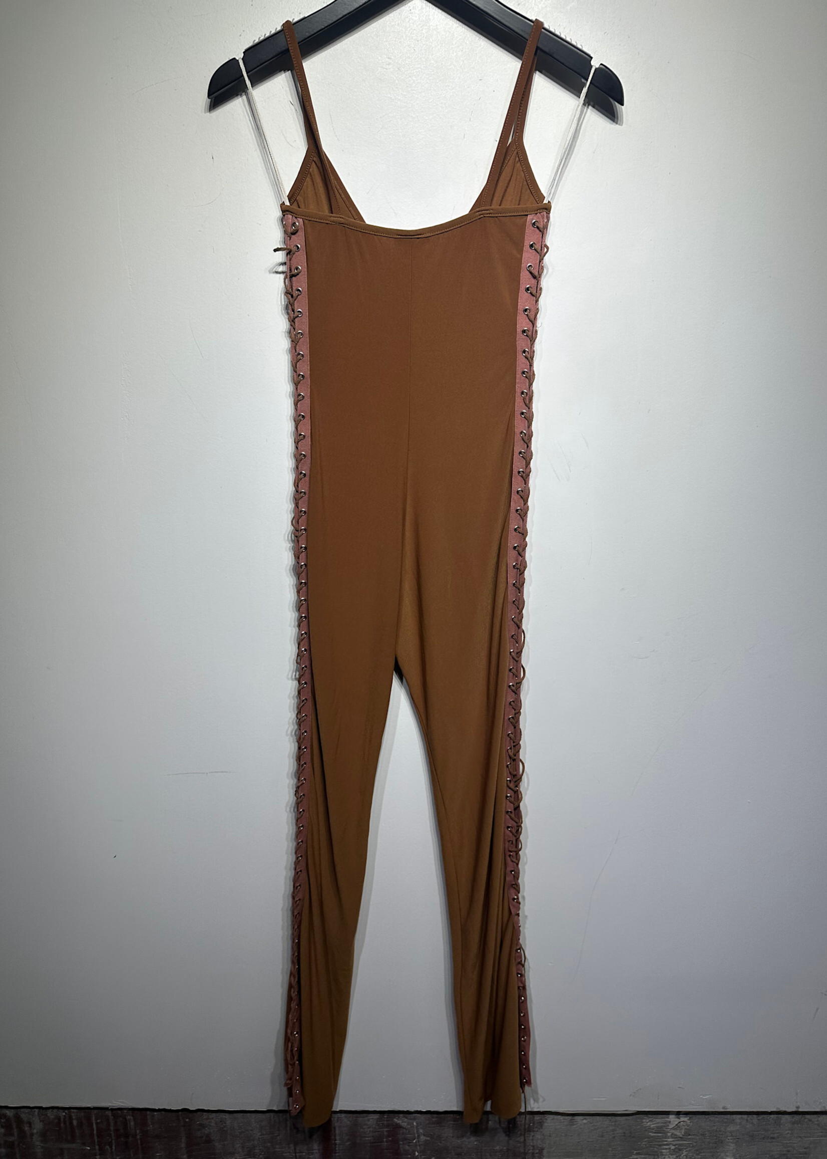 Vovo 2000s Brown Pink Lace Jumpsuit S