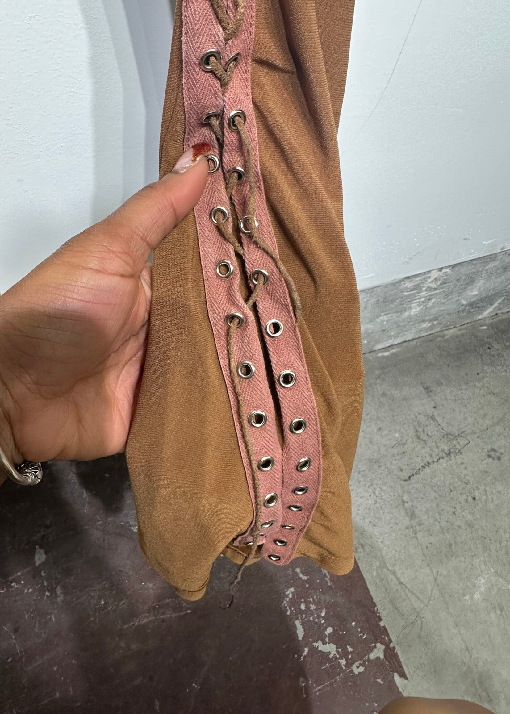 Vovo 2000s Brown Pink Lace Jumpsuit S