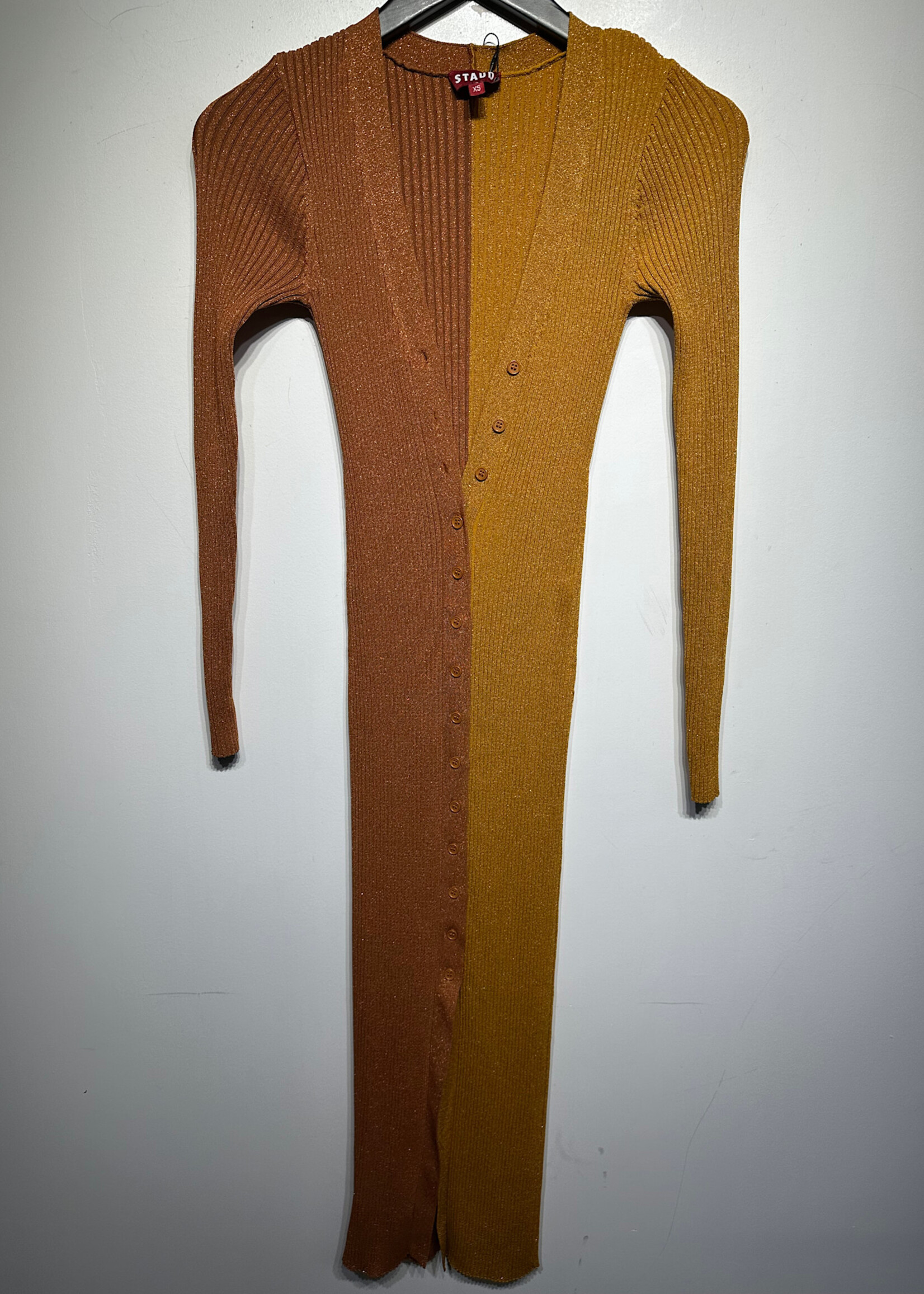 Staud Split Color Brown/Mustard B/u Long Dress XS