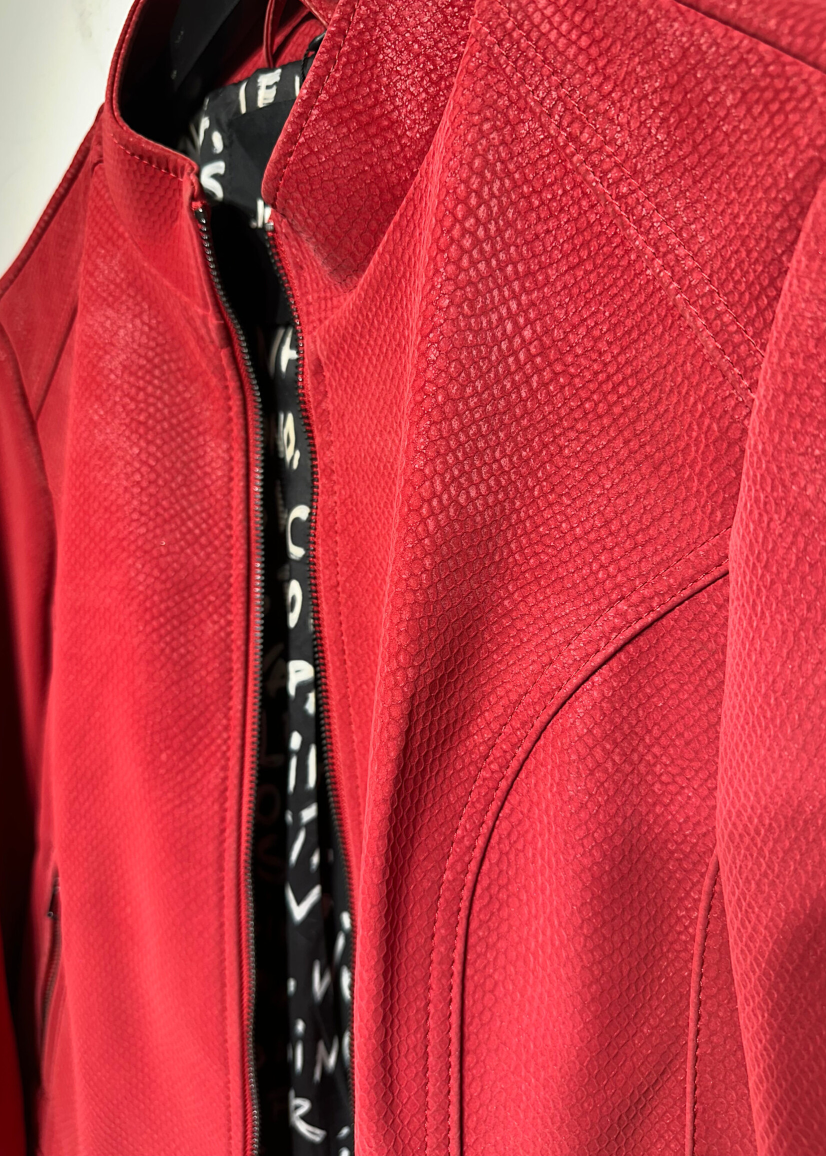 Desigual Red Leather Zip Jacket Fem XL