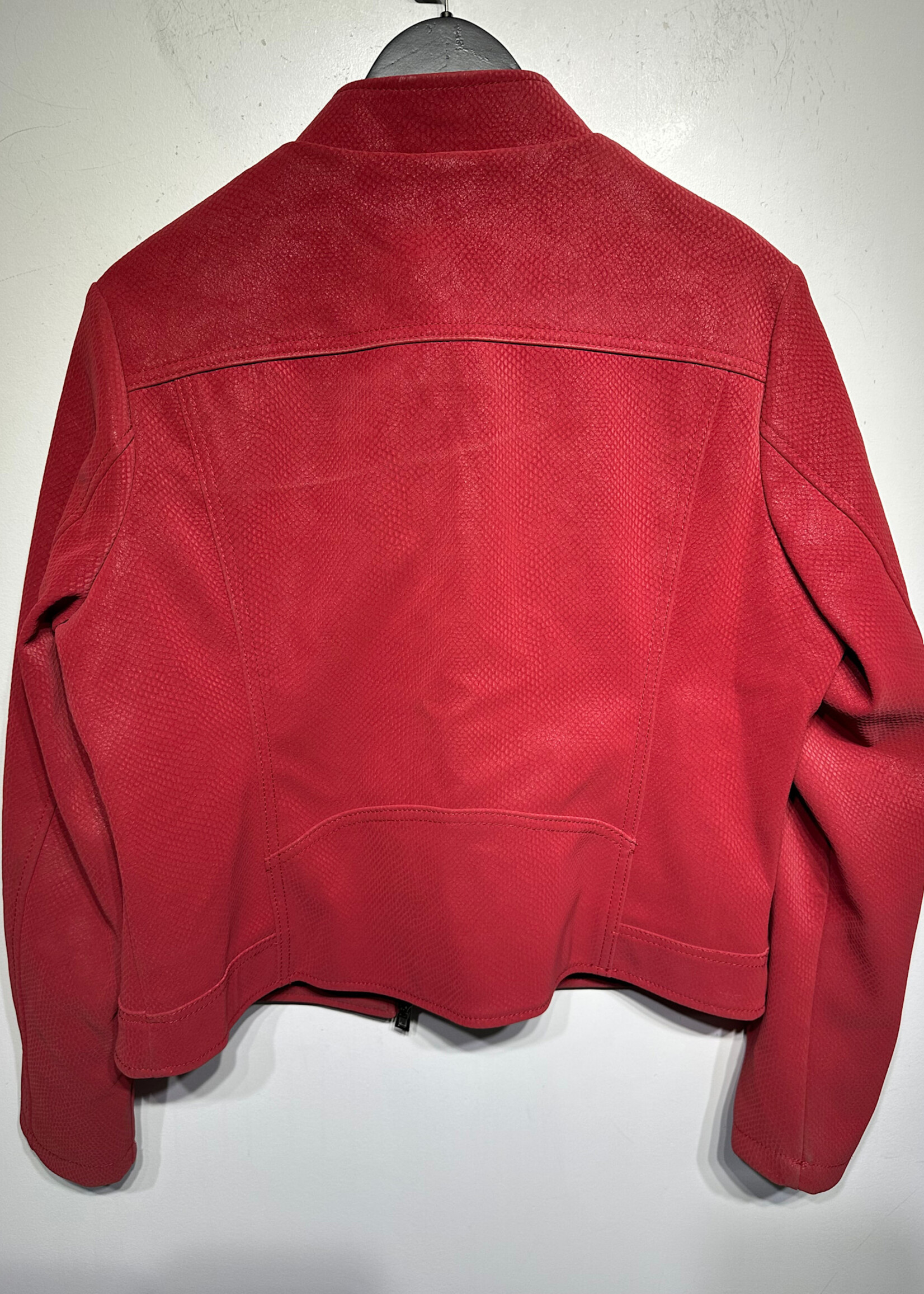 Desigual Red Leather Zip Jacket Fem XL