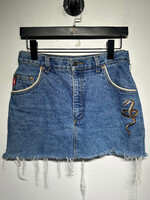 Cobra Embriodered Snake Denim Skirt Fem 28"