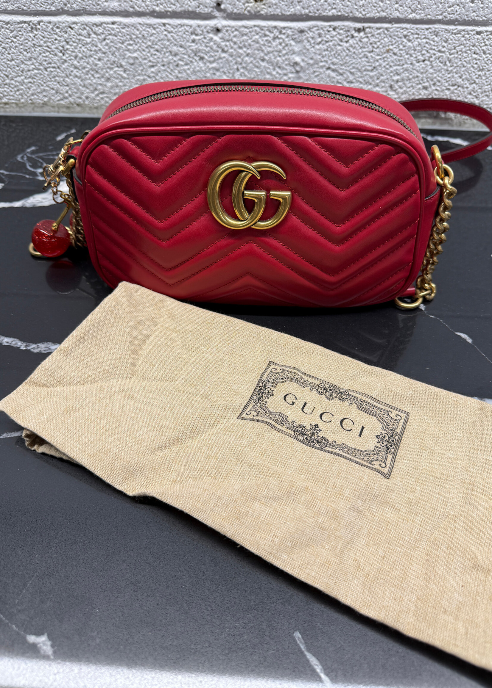 Gucci Red Marmont Shoulder Bag (Missing Pull)