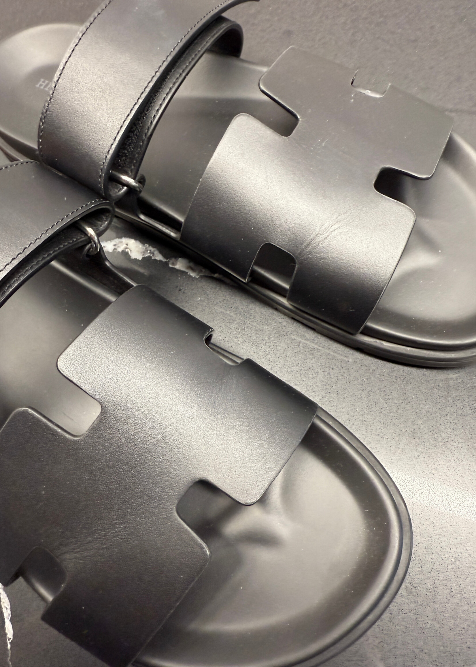 Hermes Chypre Black Leather Sandal 43/10