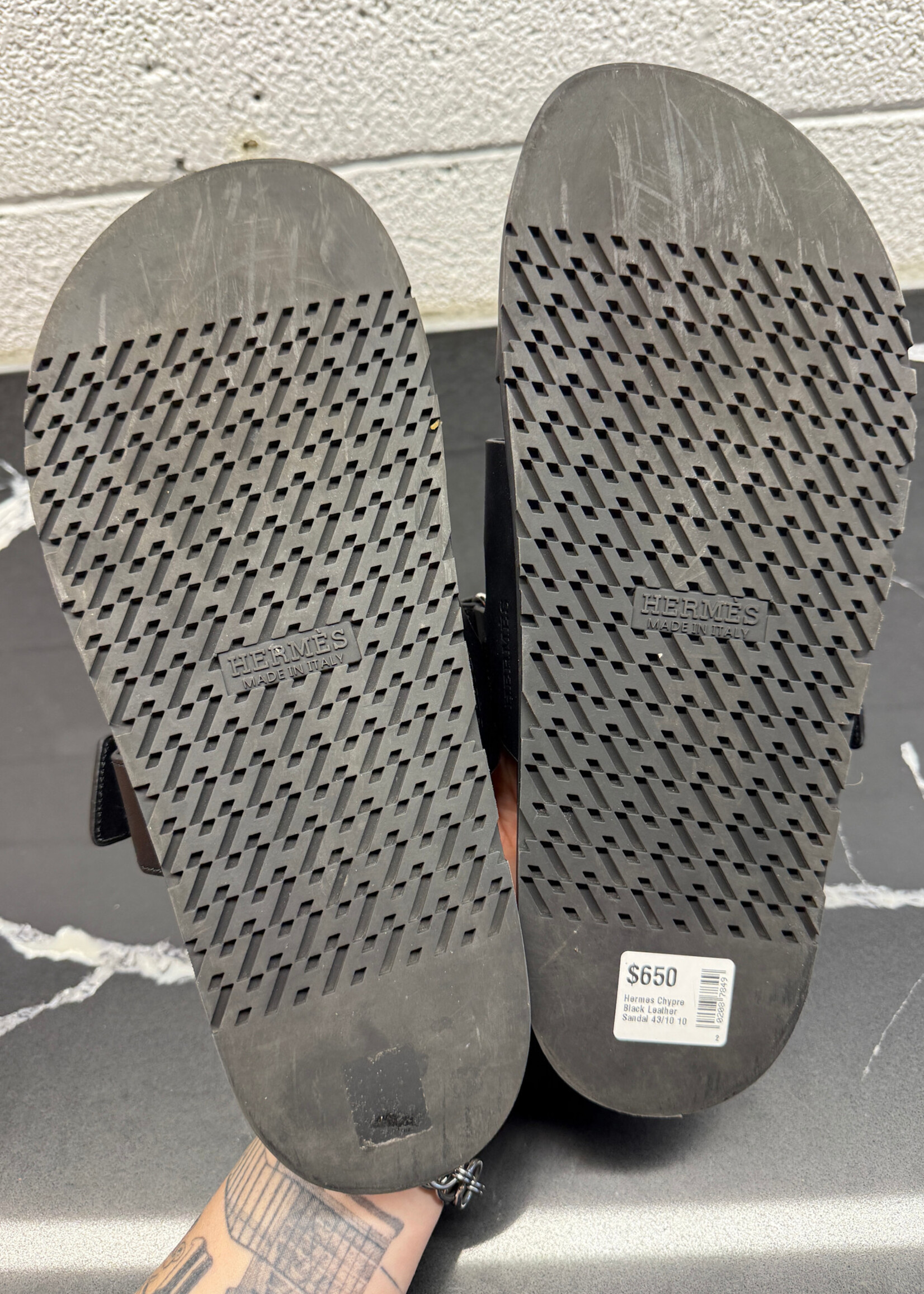 Hermes Chypre Black Leather Sandal 43/10