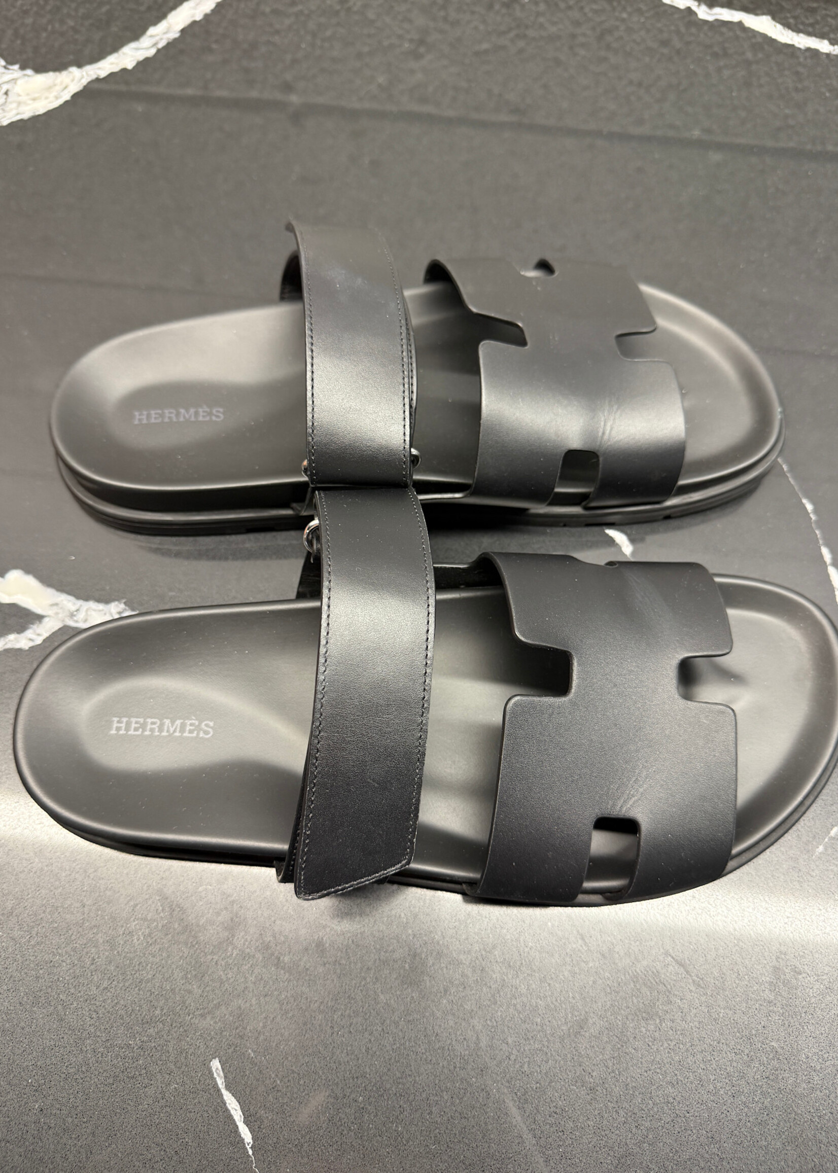 Hermes Chypre Black Leather Sandal 43/10